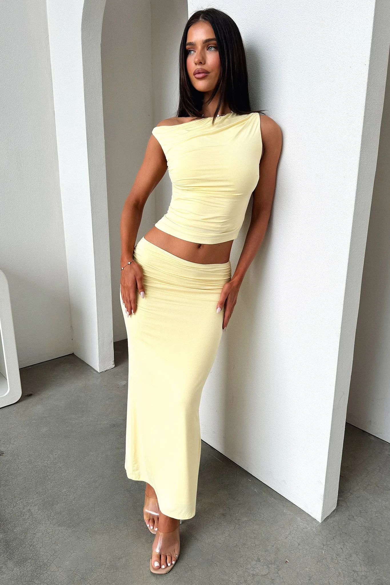 High aesthetic value Vamika Off Shoulder Ruched Top - Yellow