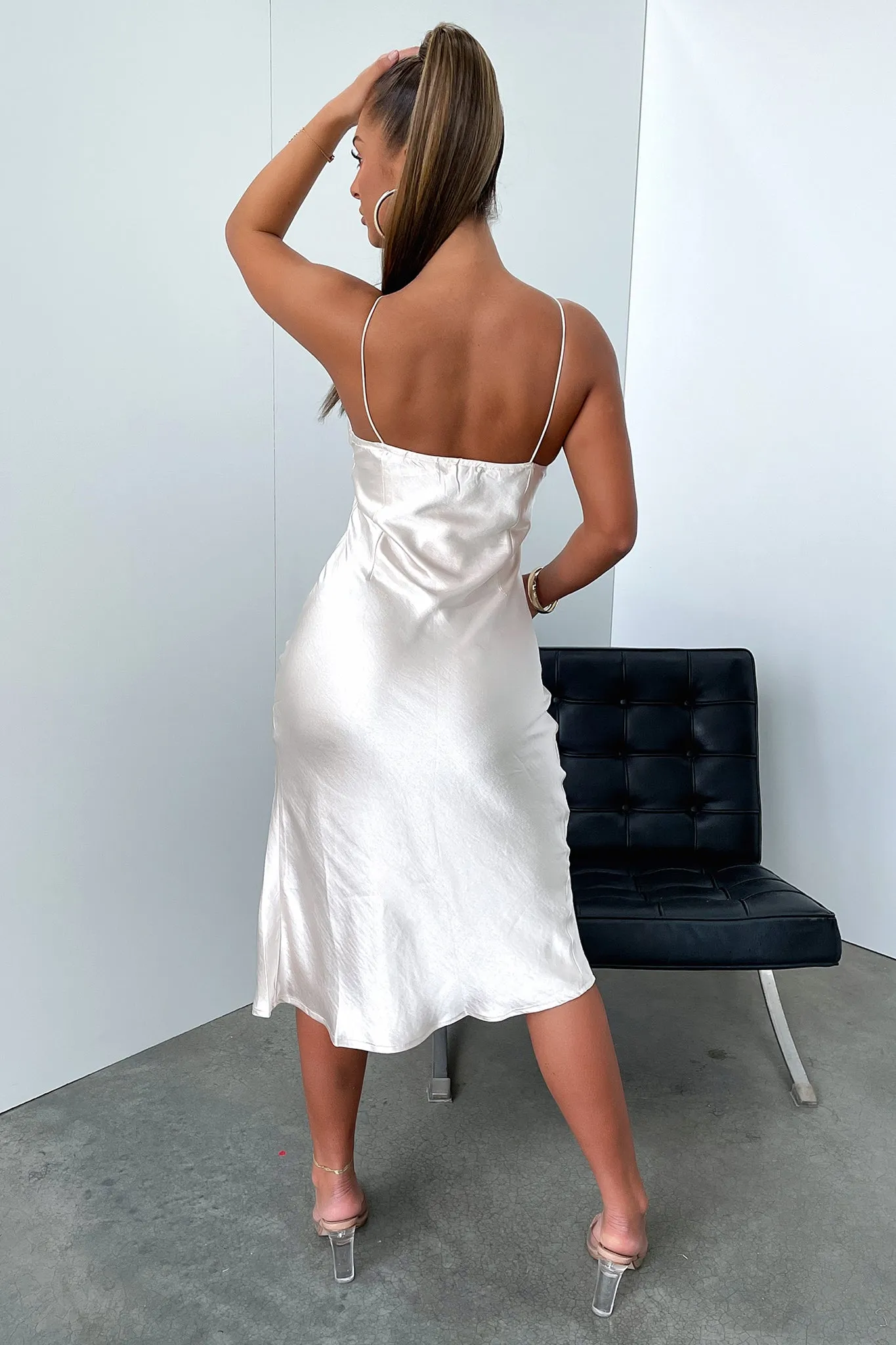 High Neck Jennifer Satin Midi Dress - Champagne