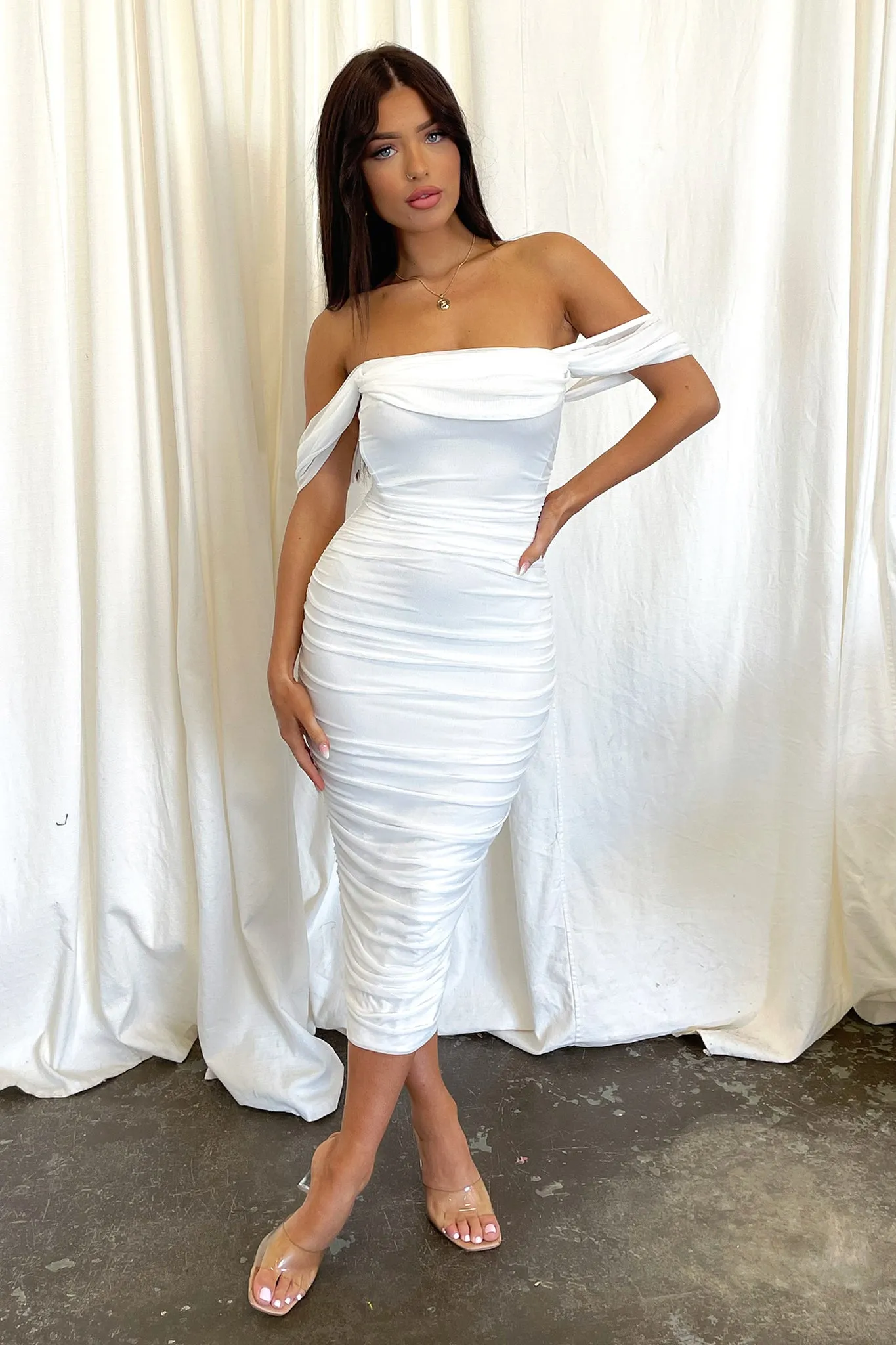 High Rise Waist Lucinda Midi Dress - White