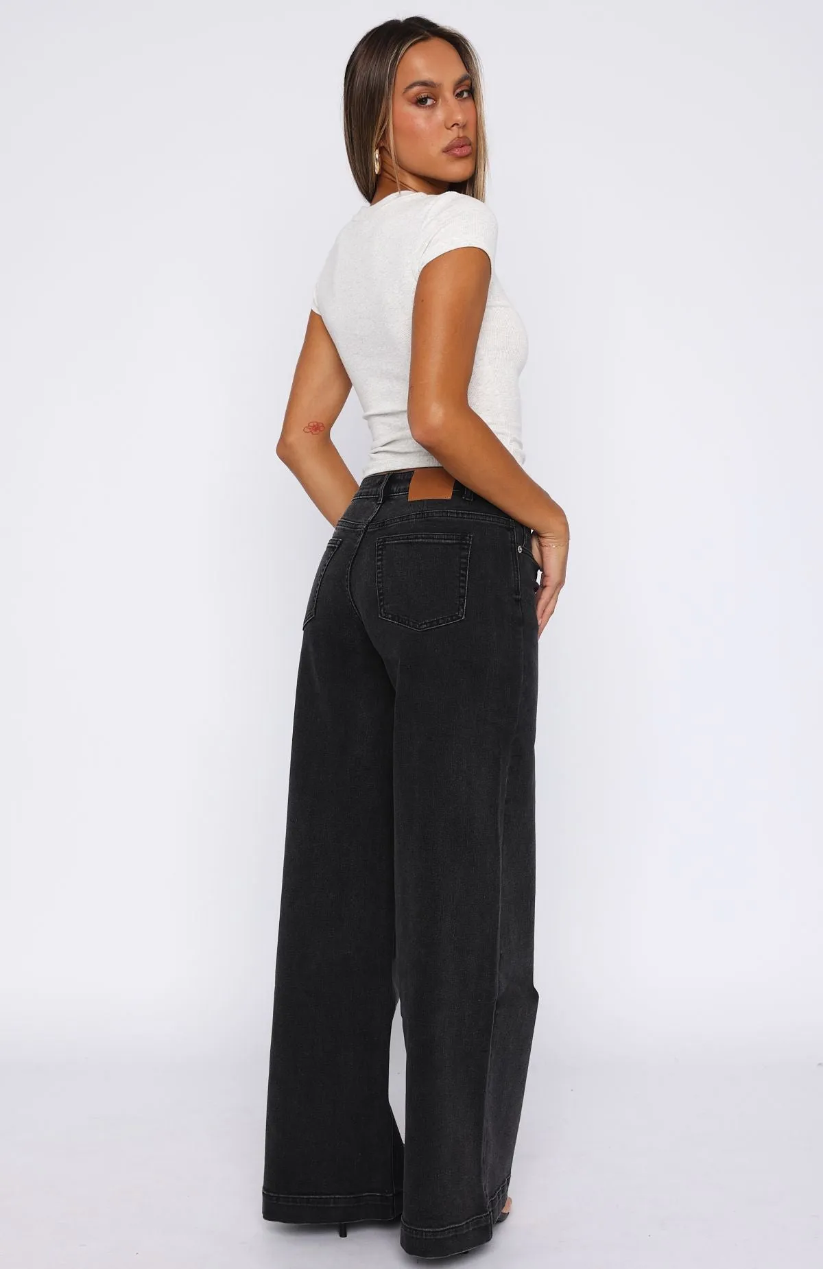 High-waist Vintage Elena Low Rise Wide Leg Jeans Black Acid