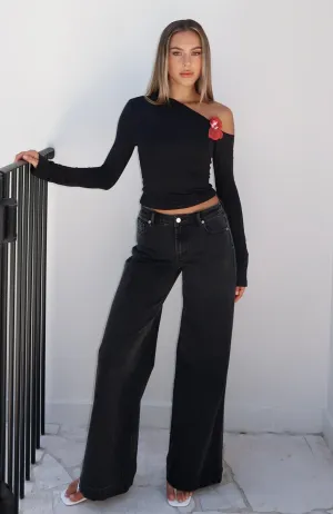 Elena Low Rise Wide Leg Jeans Black Acid slim and lifting literary youth