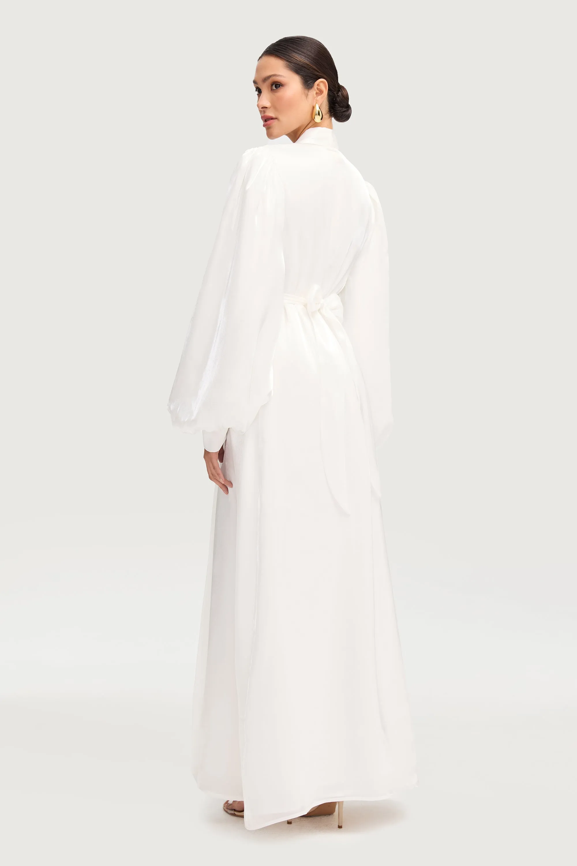 Ice Blue Safaa Two Piece Dress & Abaya Set - White