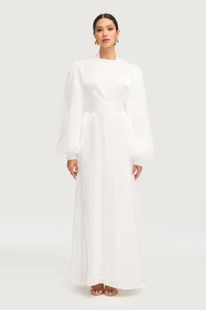 Soft Weave Safaa Two Piece Dress & Abaya Set - White