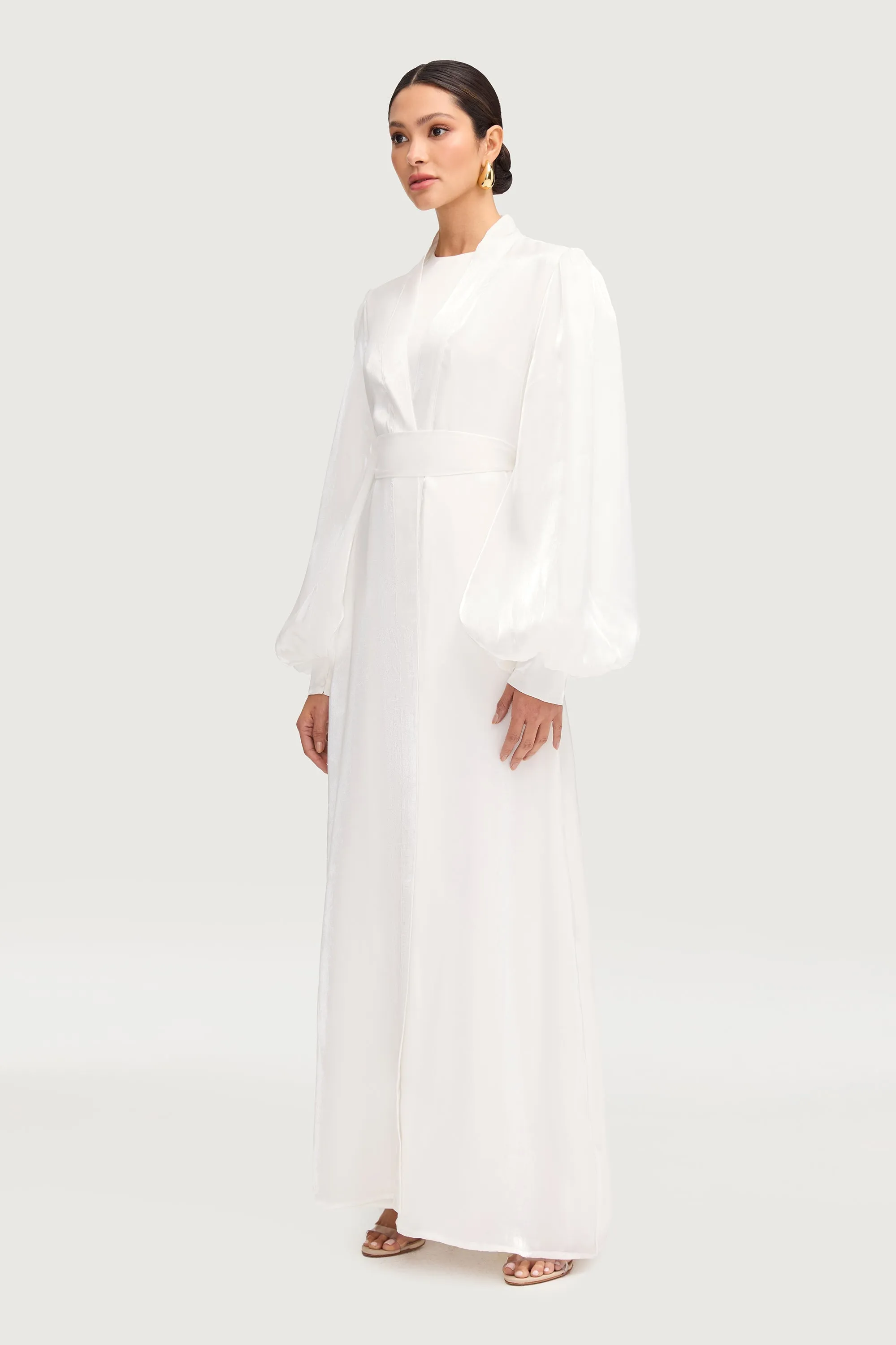 Ice Blue Safaa Two Piece Dress & Abaya Set - White