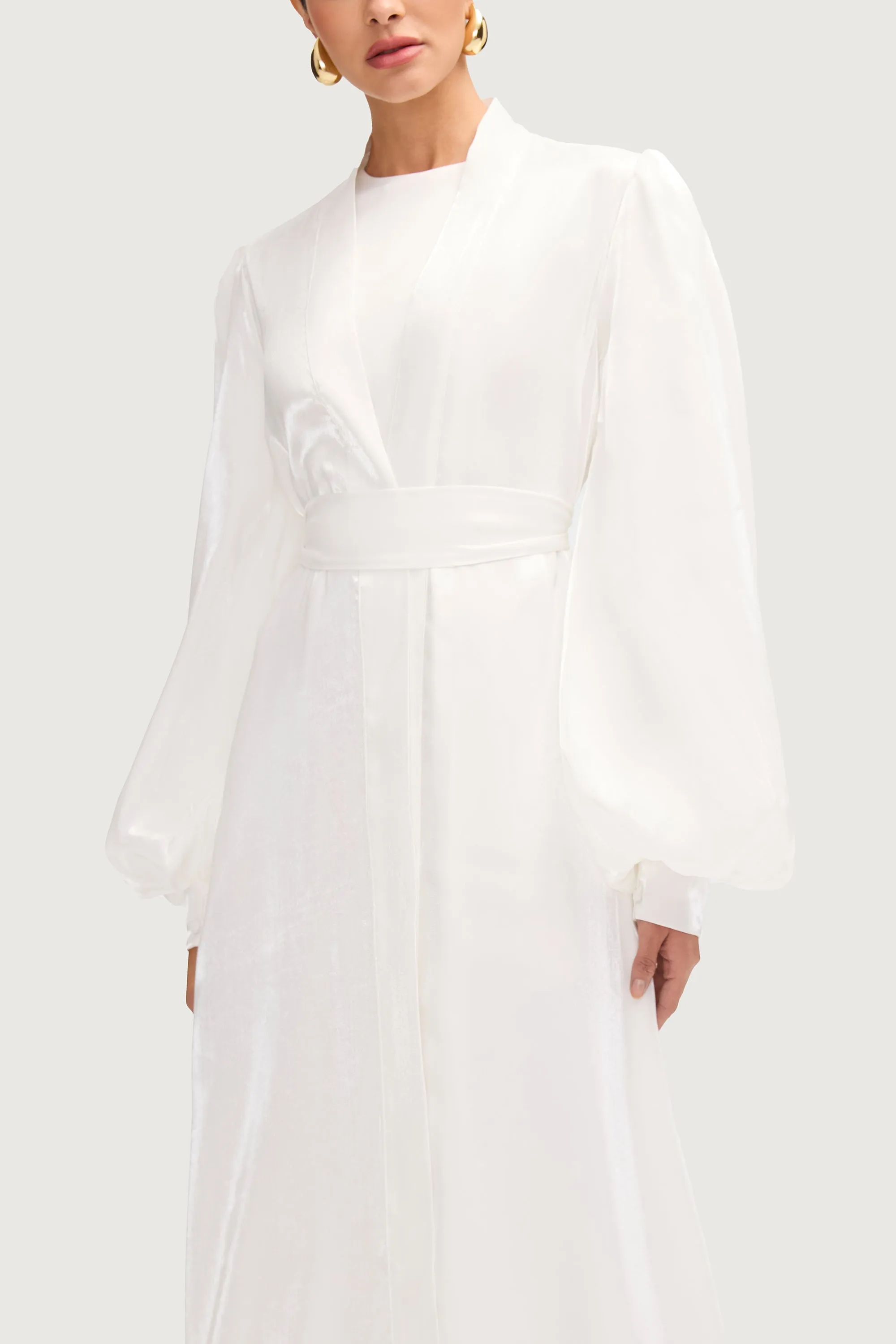 Ice Blue Safaa Two Piece Dress & Abaya Set - White