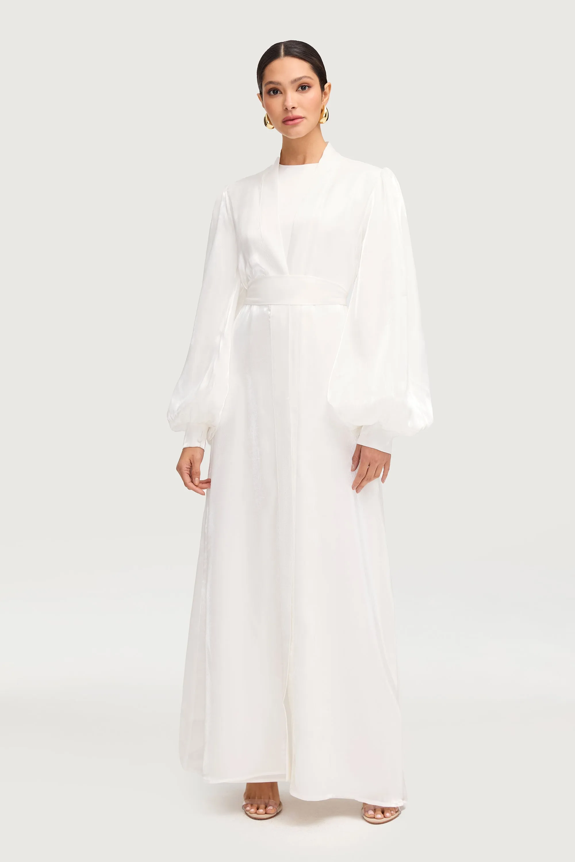 Ice Blue Safaa Two Piece Dress & Abaya Set - White