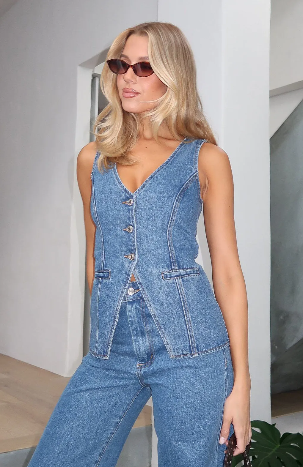 I'll Meet You Longline Denim Top True Blue Frayed hem Weekend Outings