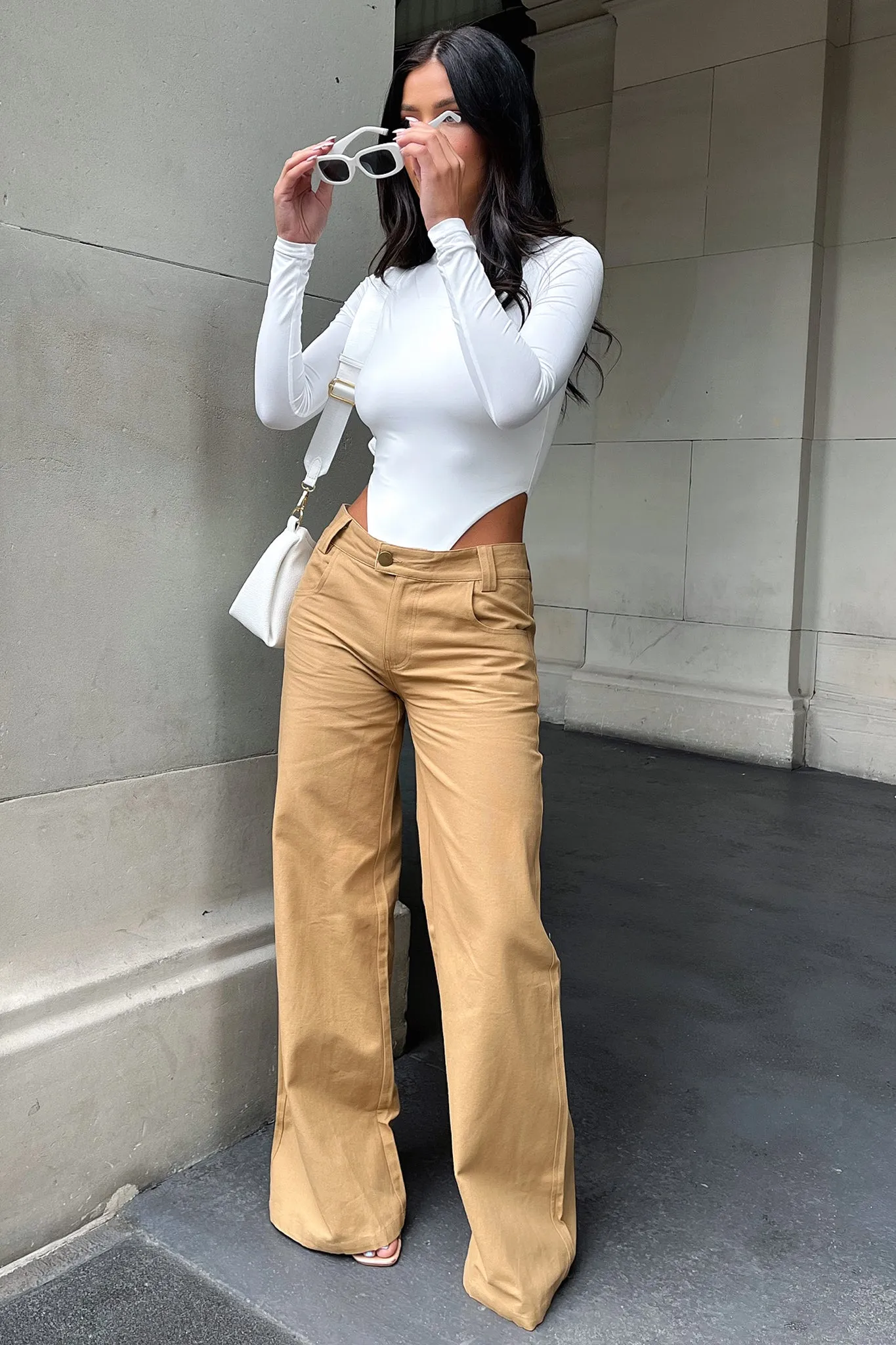 Inaya Wide Leg Jean - Tan Slim-leg Slim