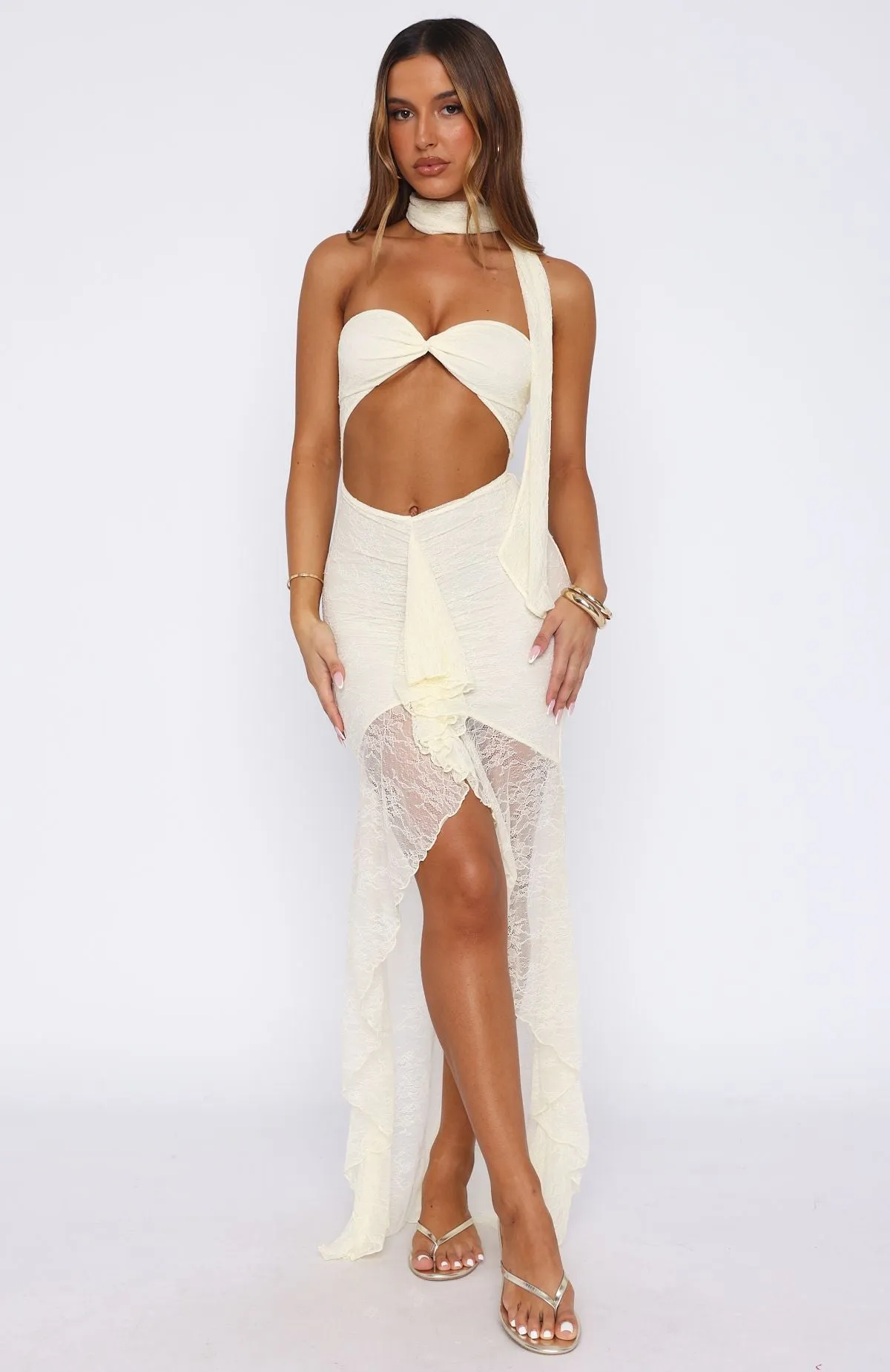 Inner Goddess Lace Maxi Dress Lemon Emerald Green