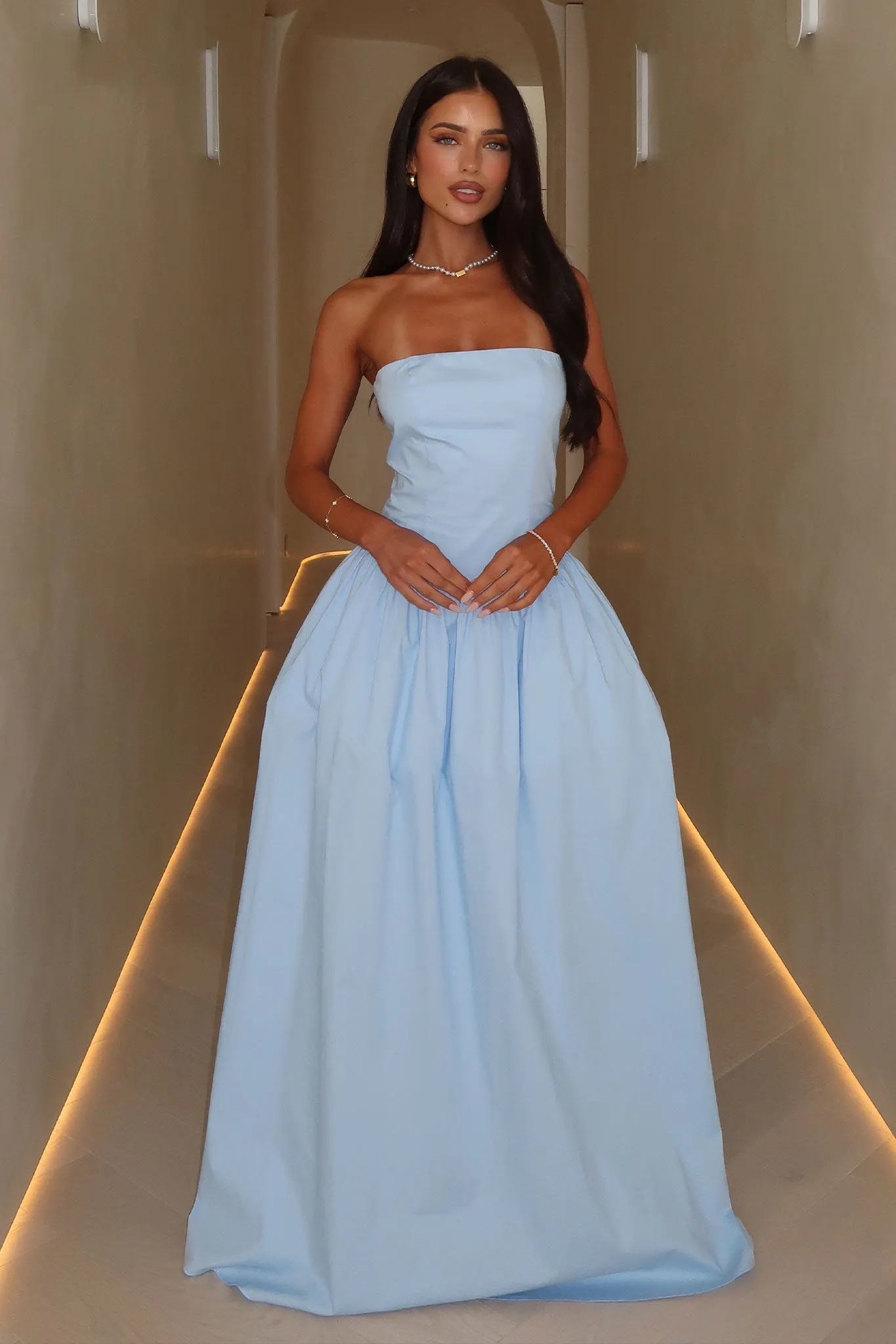 Iridessa Strapless Maxi Dress - Baby Blue Casual Silhouette Cozy Vibe