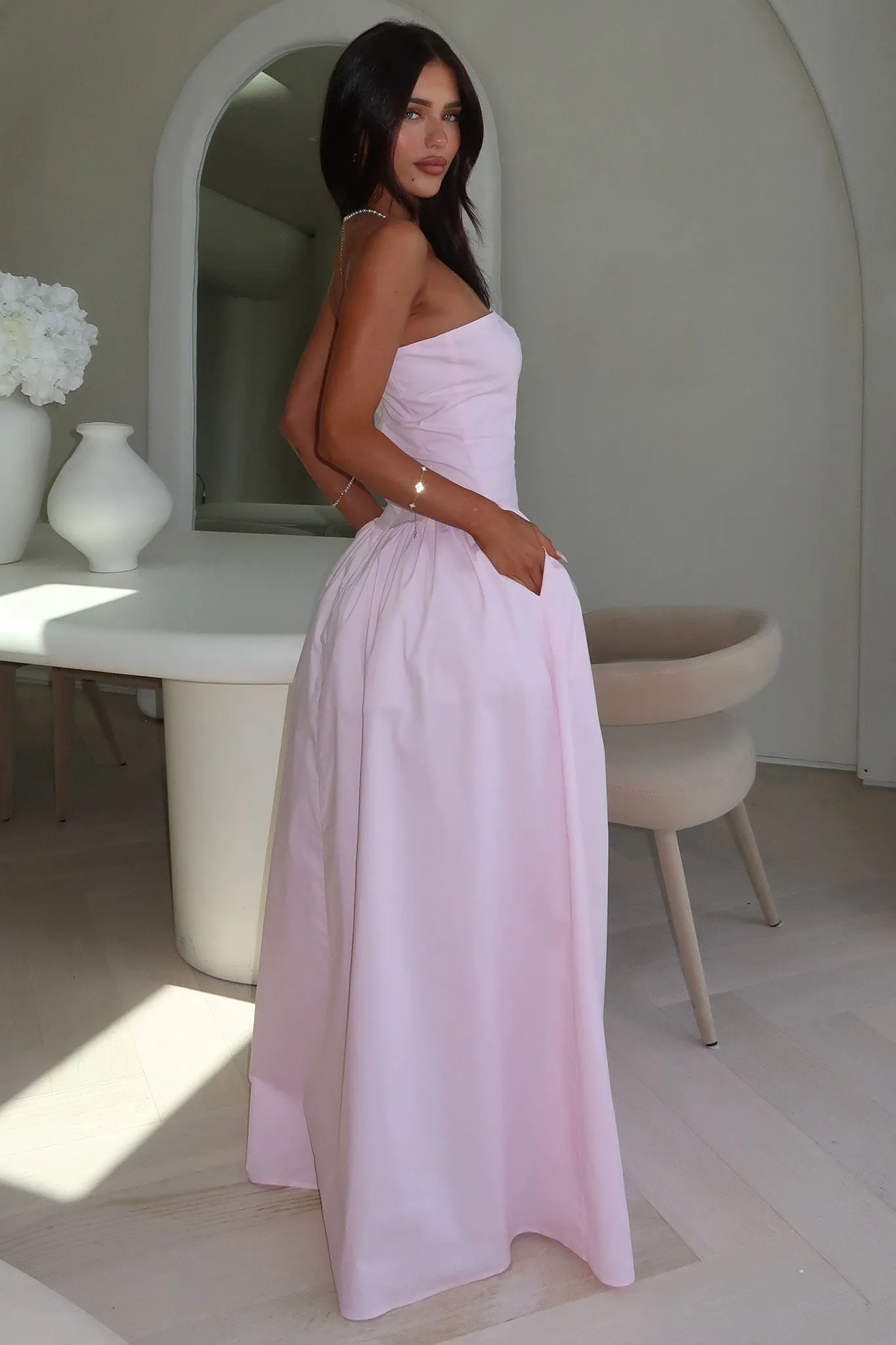 Iridessa Strapless Maxi Dress - Baby Pink Convertible Neck