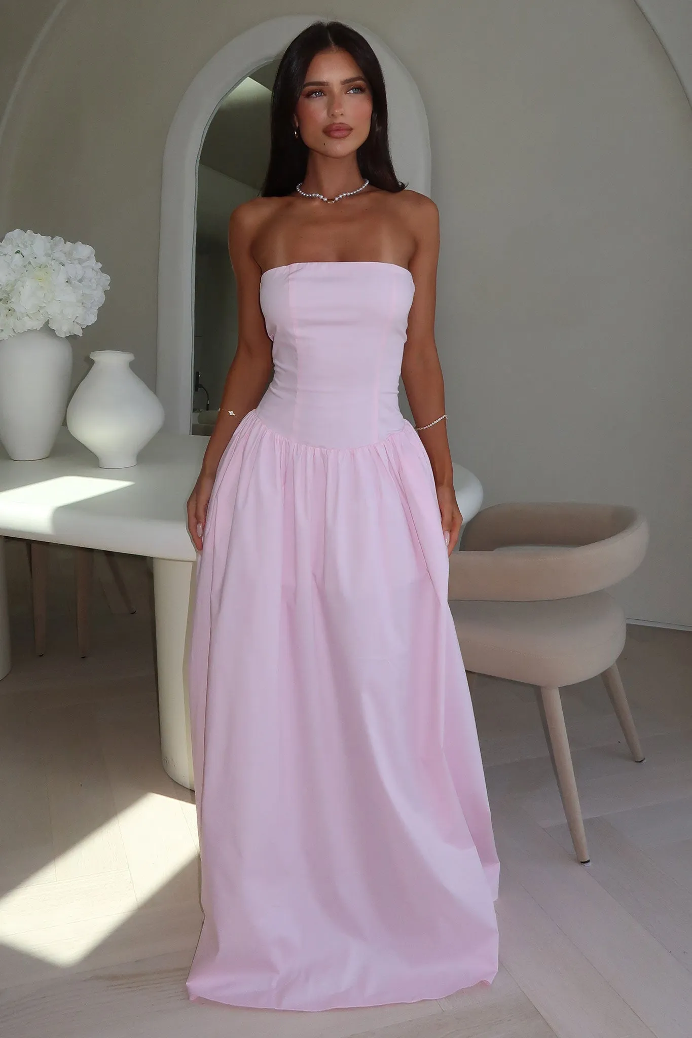 Iridessa Strapless Maxi Dress - Baby Pink Convertible Neck