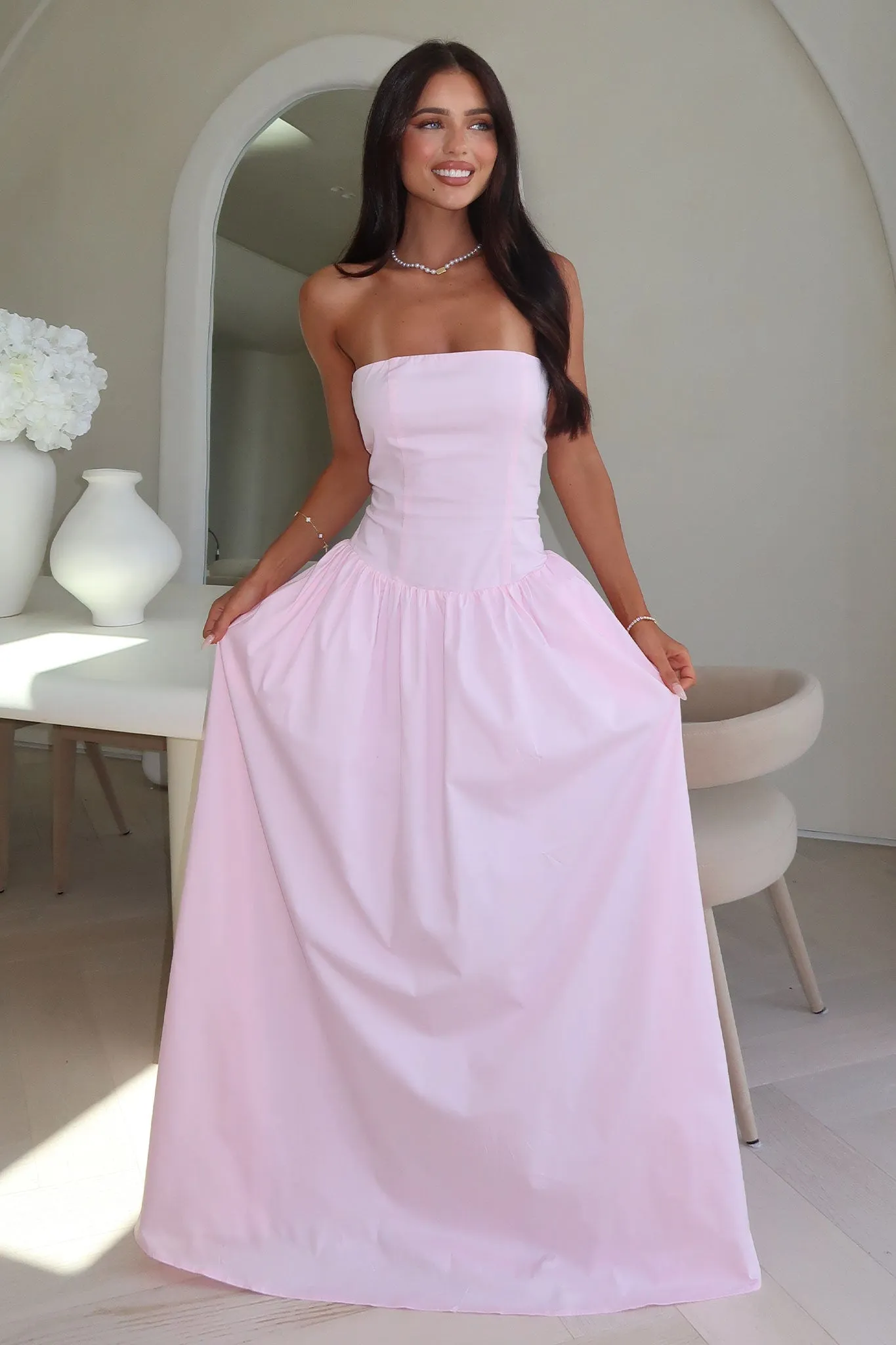 Iridessa Strapless Maxi Dress - Baby Pink Convertible Neck