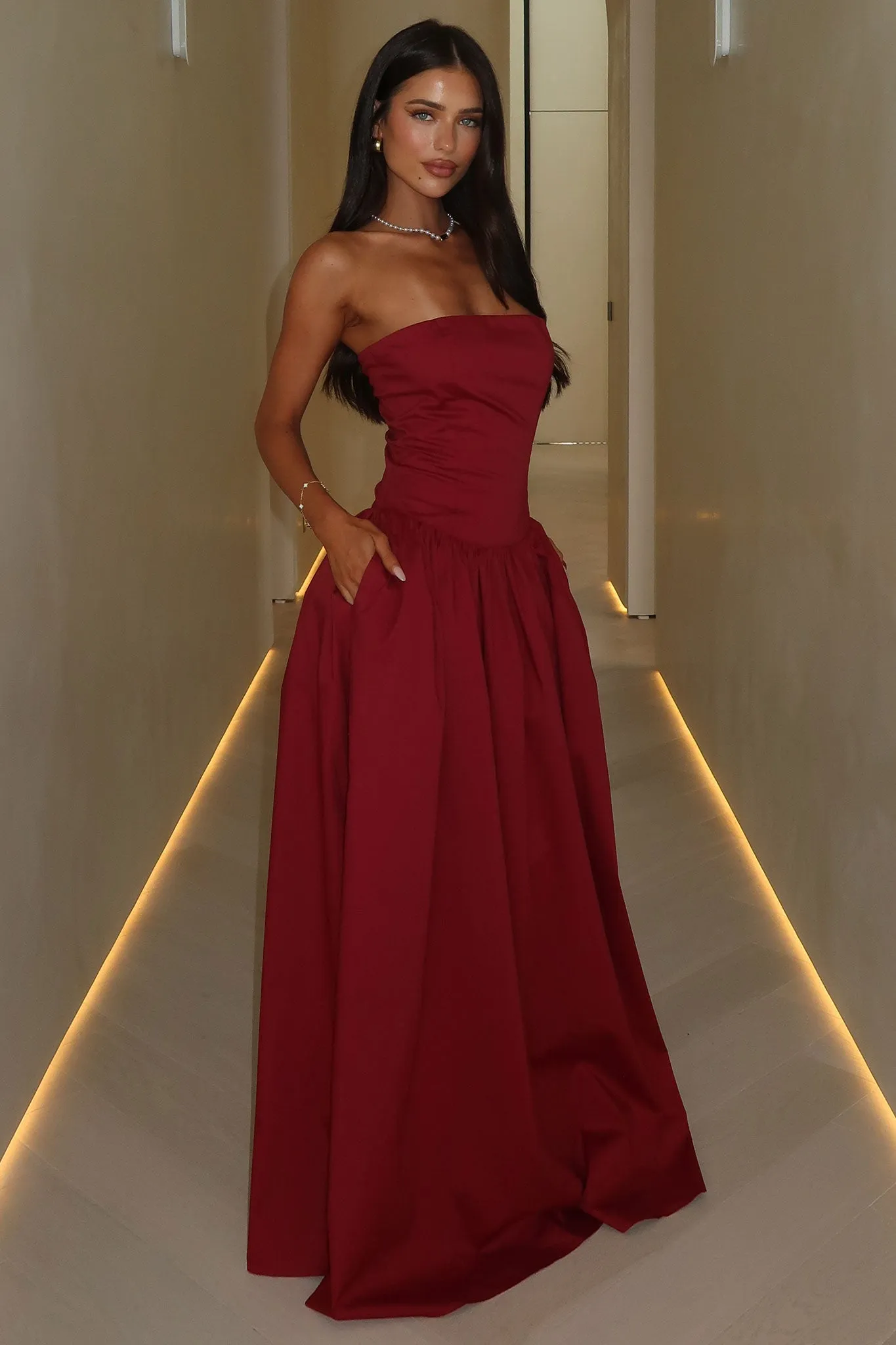 Iridessa Strapless Maxi Dress - Burgundy Elegant Motion