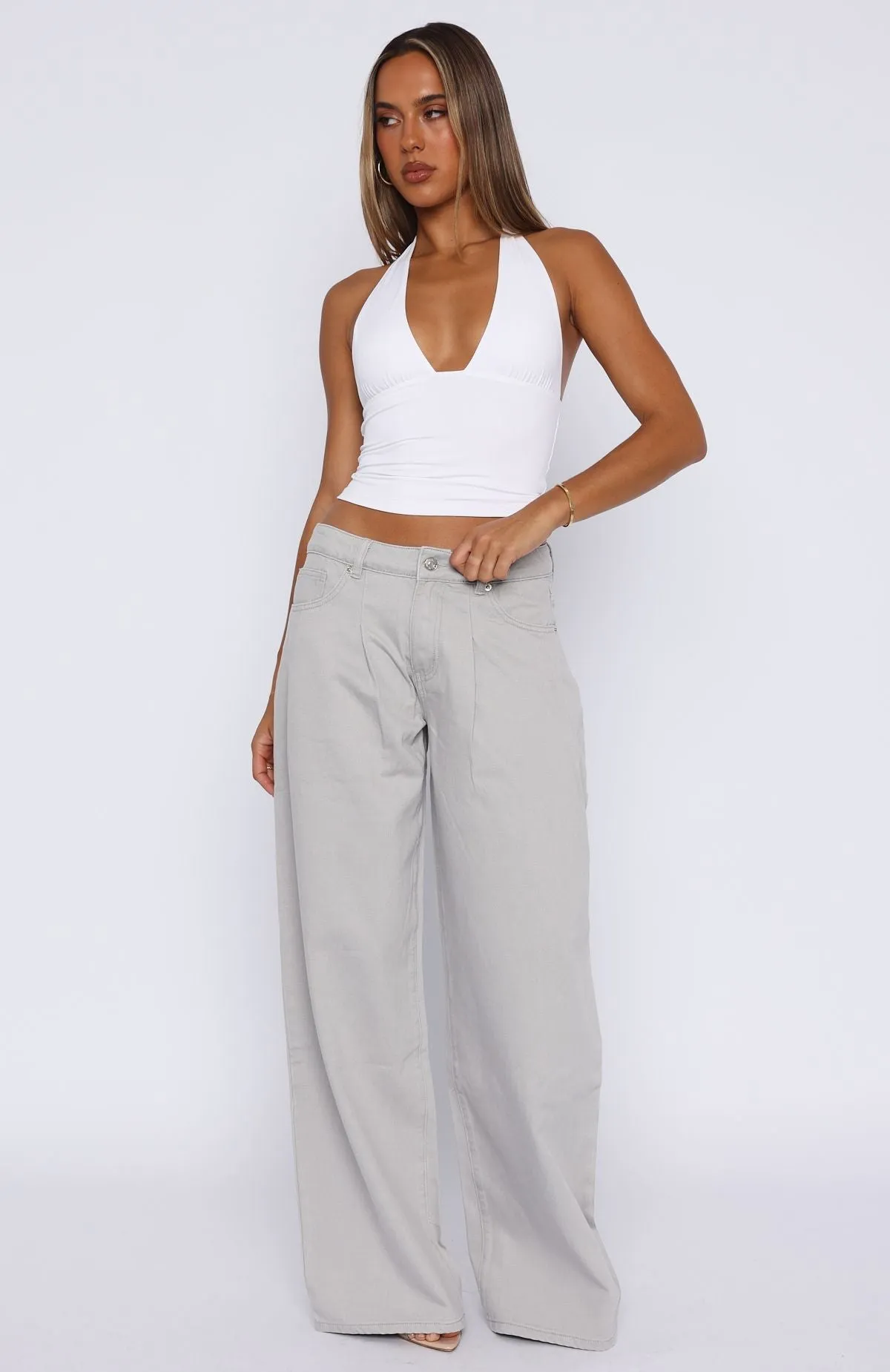 Iris Low Rise Wide Leg Jeans Light Grey Vintage Trend