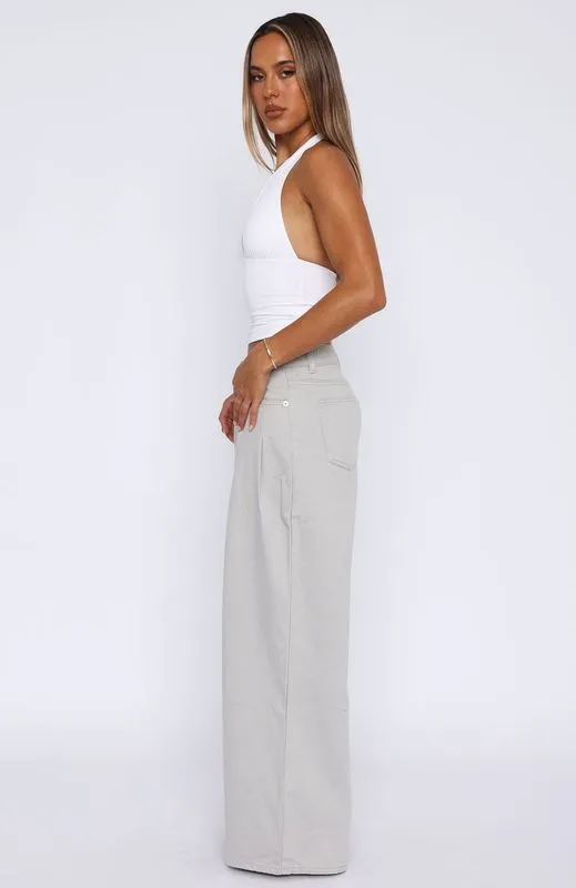 Iris Low Rise Wide Leg Jeans Light Grey Vintage Trend