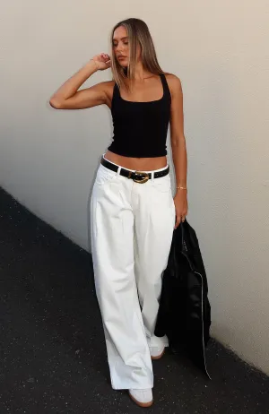 Iris Low Rise Wide Leg Jeans Off White height-enhancing design full of personality