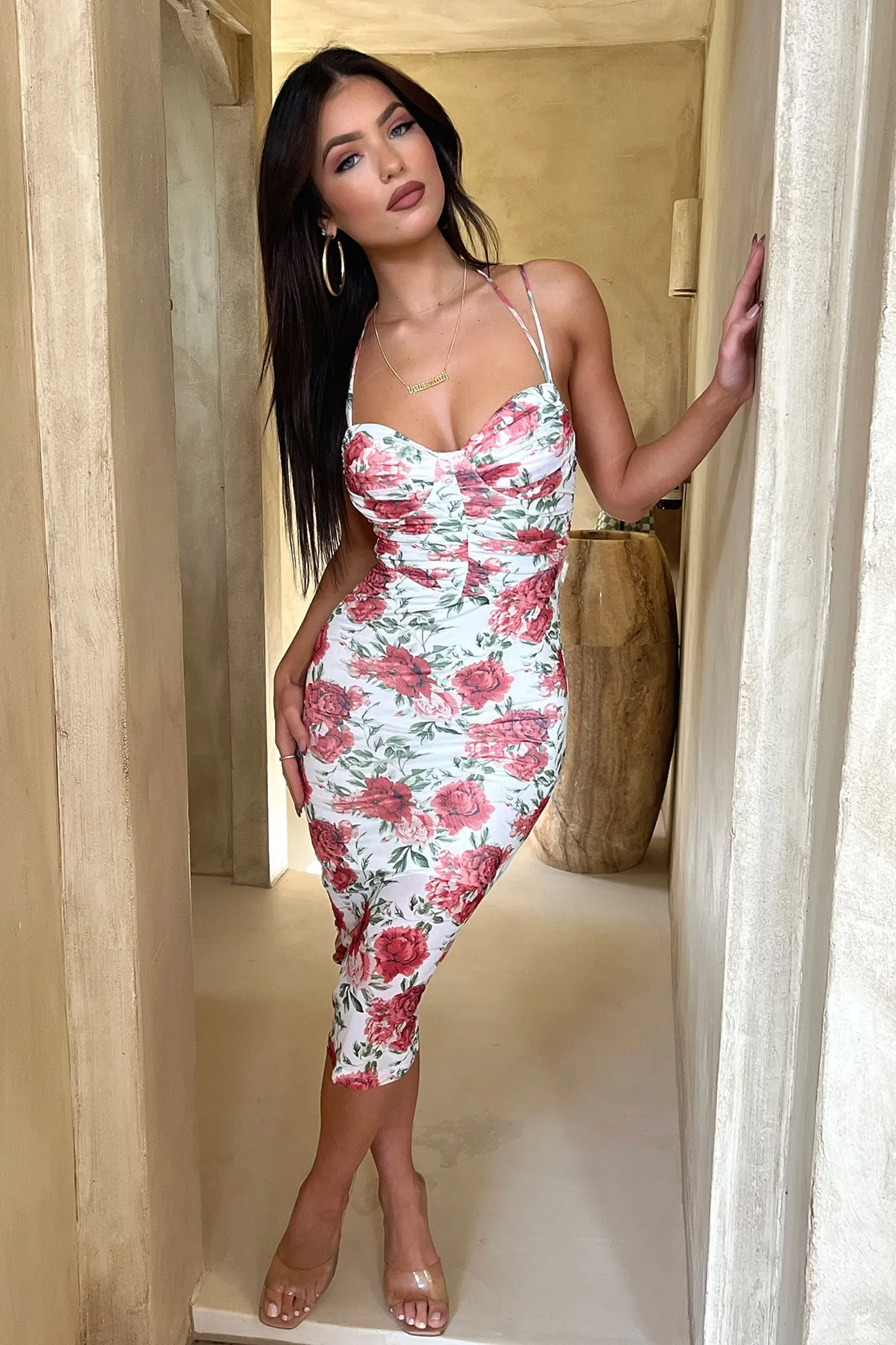 Ishana Midi Dress - Red Floral Simplistic Fashion