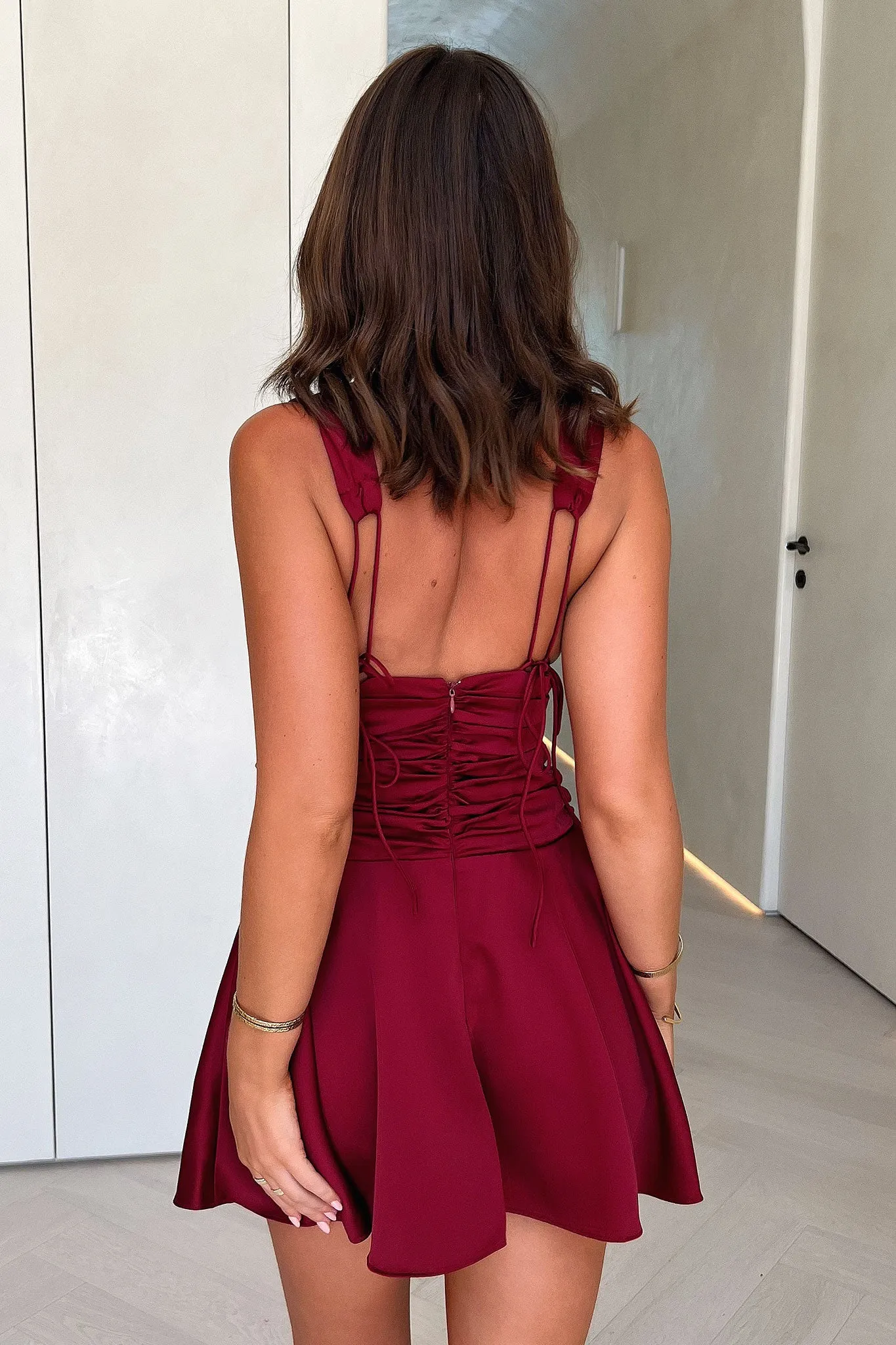 Jane Satin Mini Dress - Burgundy Seoul Trend