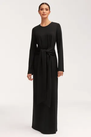 Jersey Tie Front Maxi Dress - Black Lace-Trim