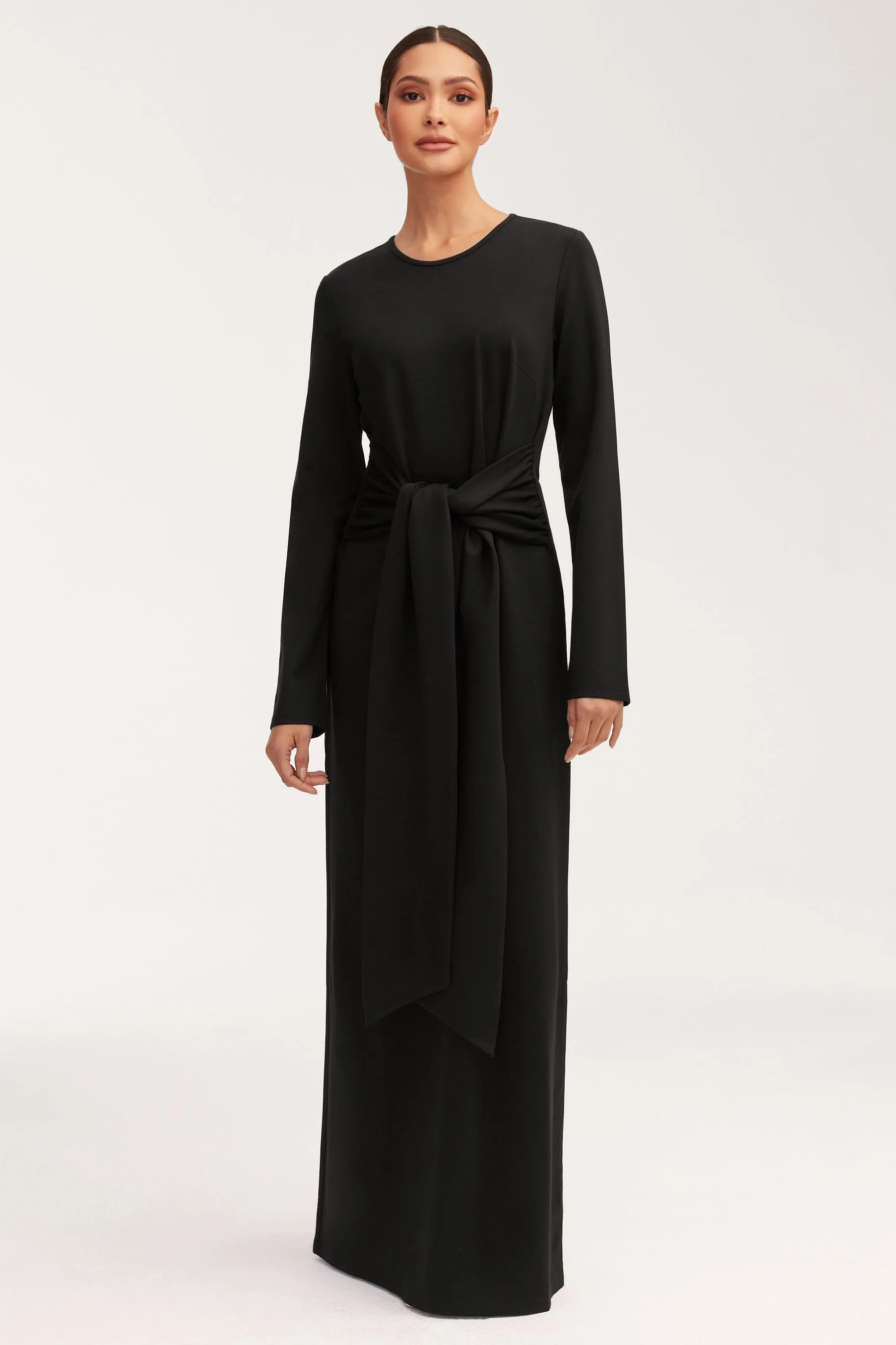 Jersey Tie Front Maxi Dress - Black Lace-Trim