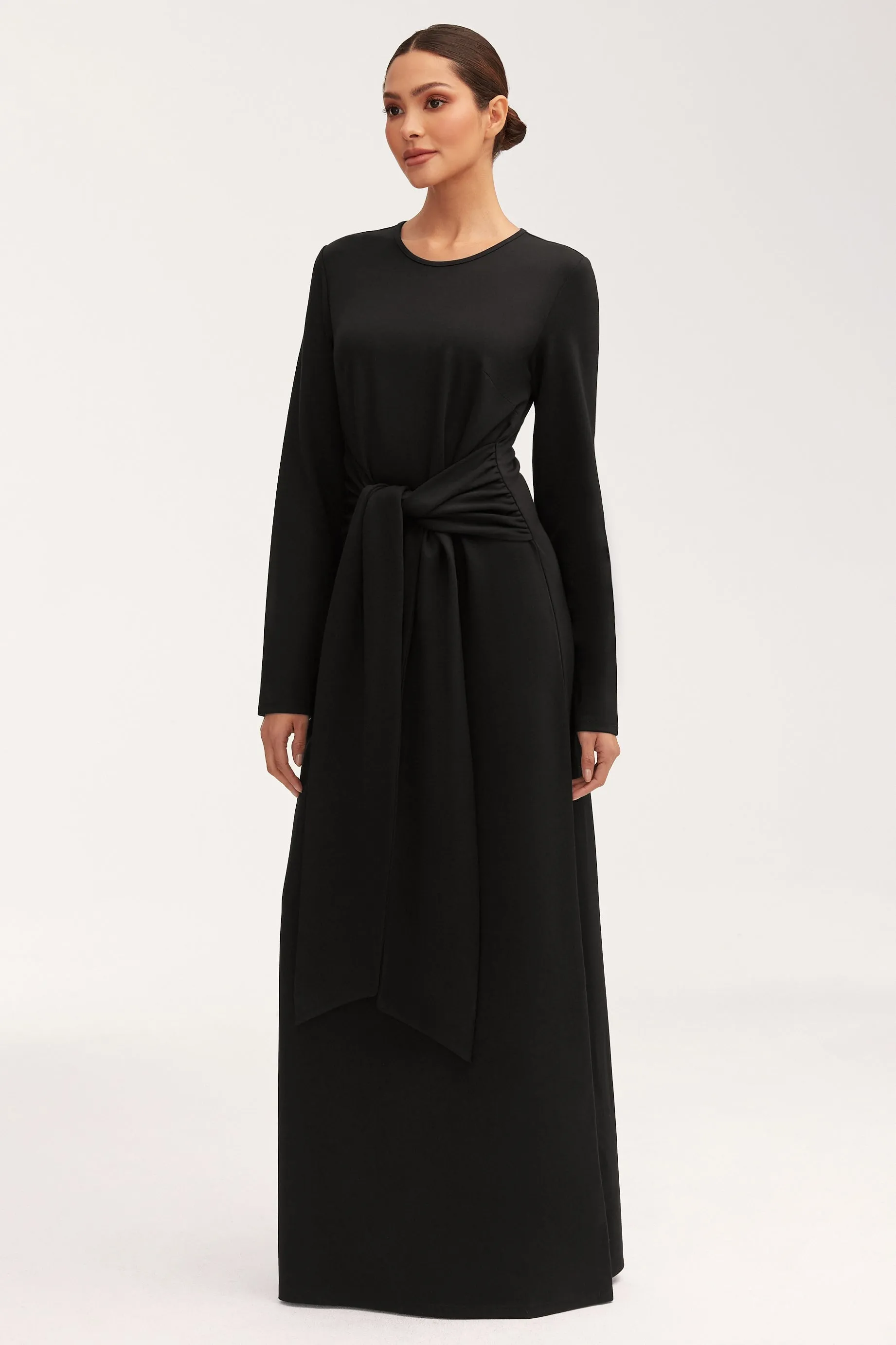 Jersey Tie Front Maxi Dress - Black Wrap Front
