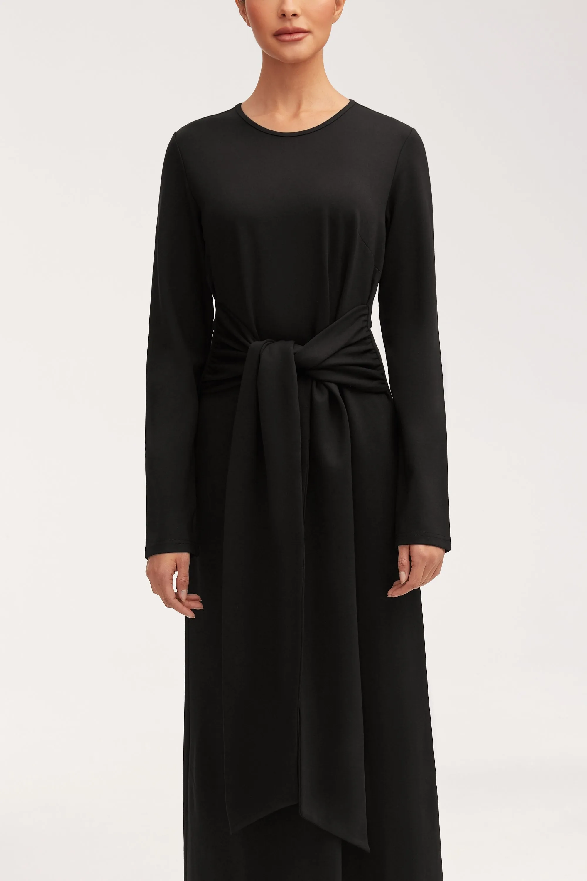 Jersey Tie Front Maxi Dress - Black Wrap Front