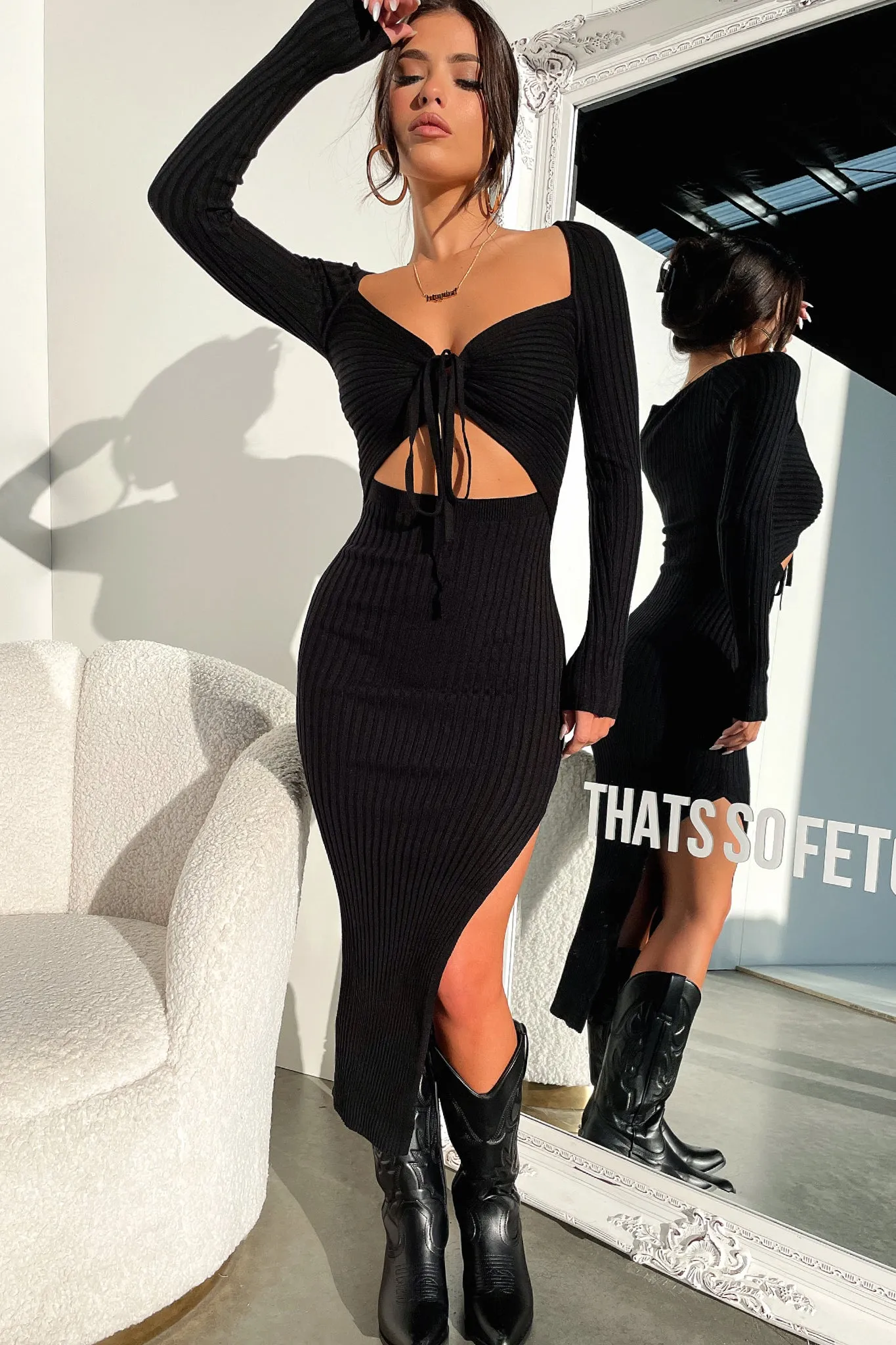 Julius Midi Dress - Black Faux Fur