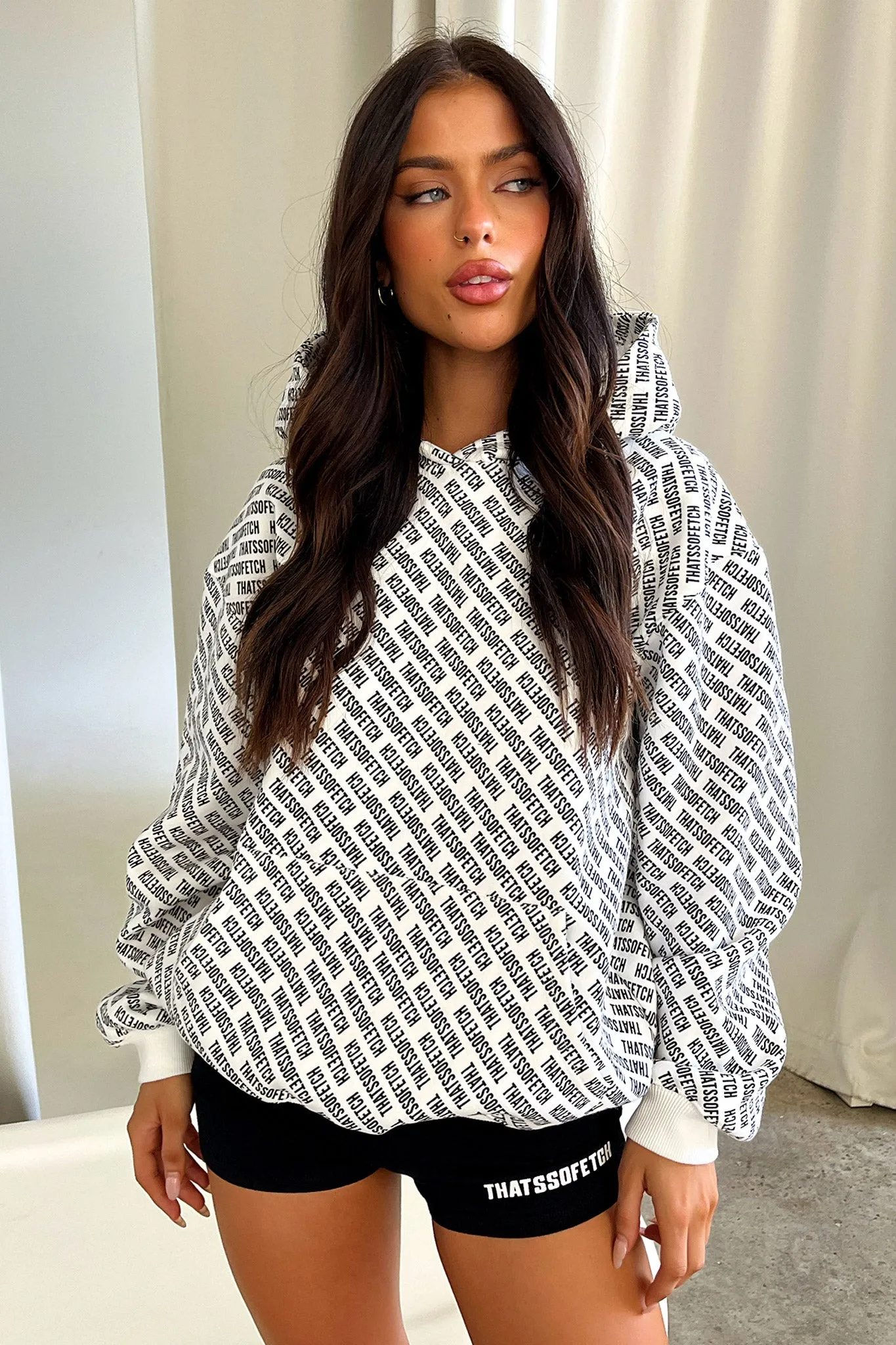 Geometric Print Core Relaxed Juster Hoodie - White
