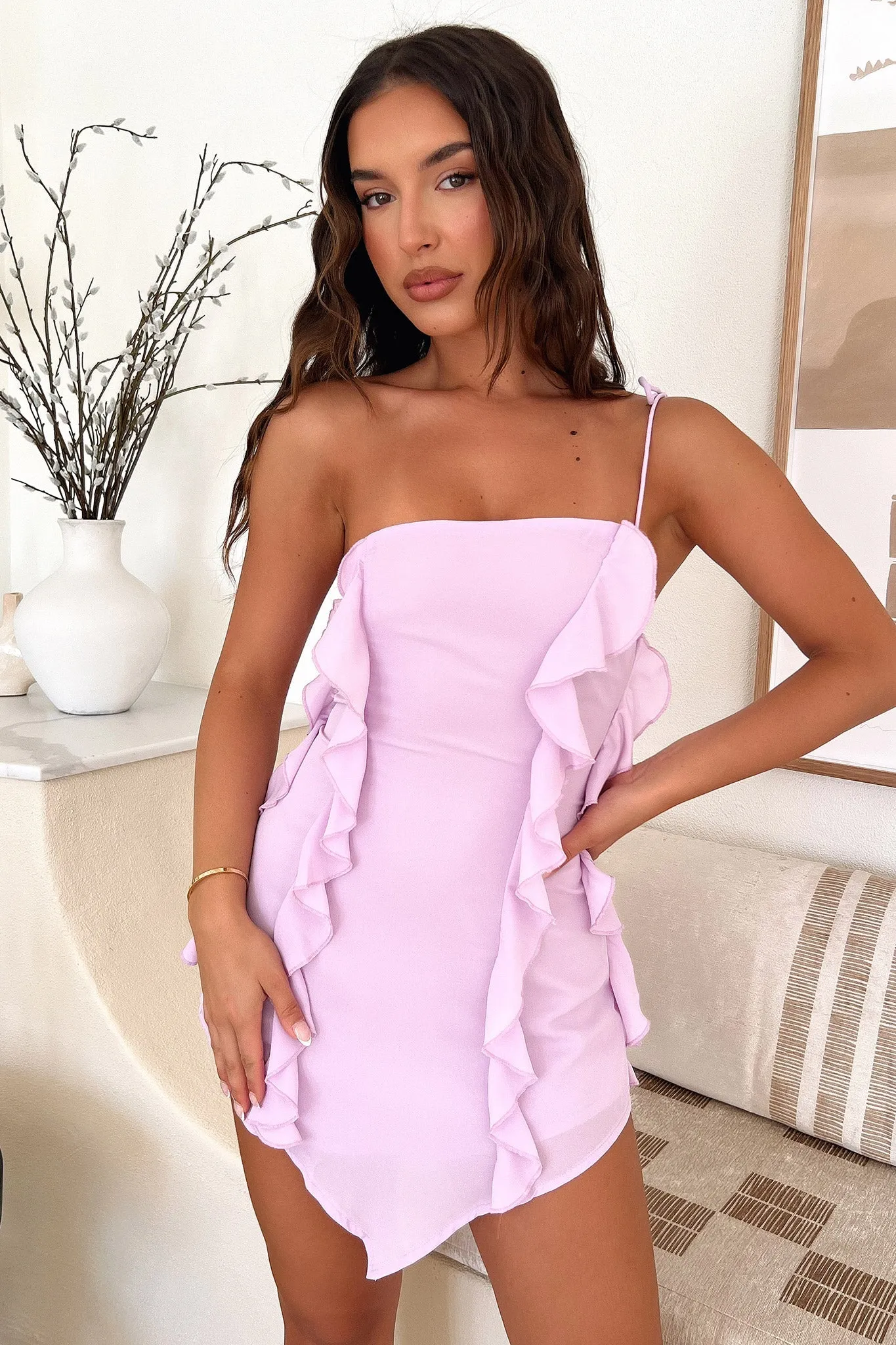 Kansis One Shoulder Ruffle Mini Dress - Lilac Sharp Pleat