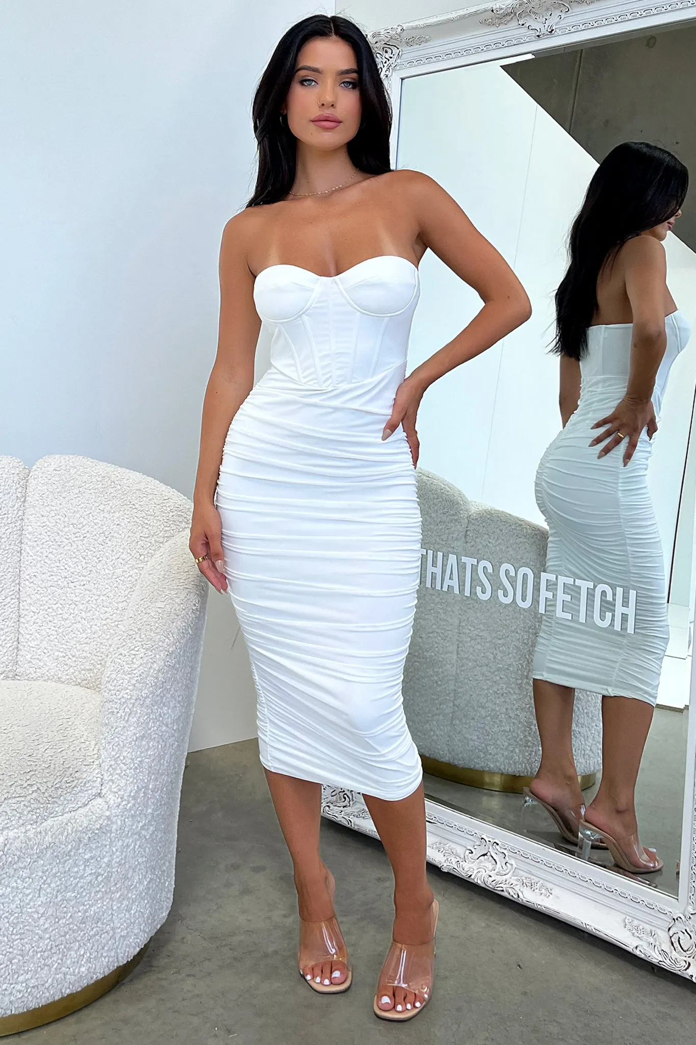 Keely Midi Dress - White Two Fabric