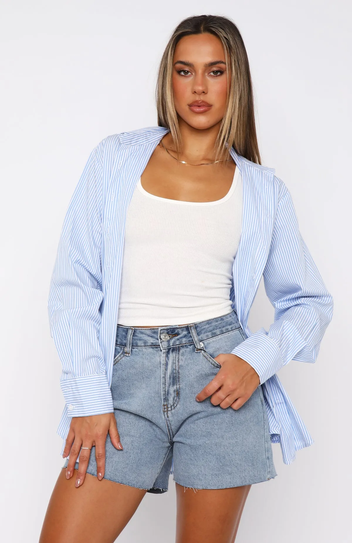 Keep It Brief Denim Shorts Blue Stretchy Slim