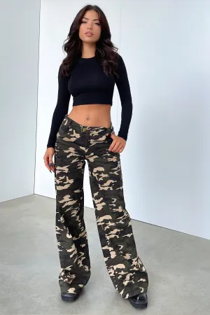 Versatile Design Inaya Wide Leg Jeans - Green Camo