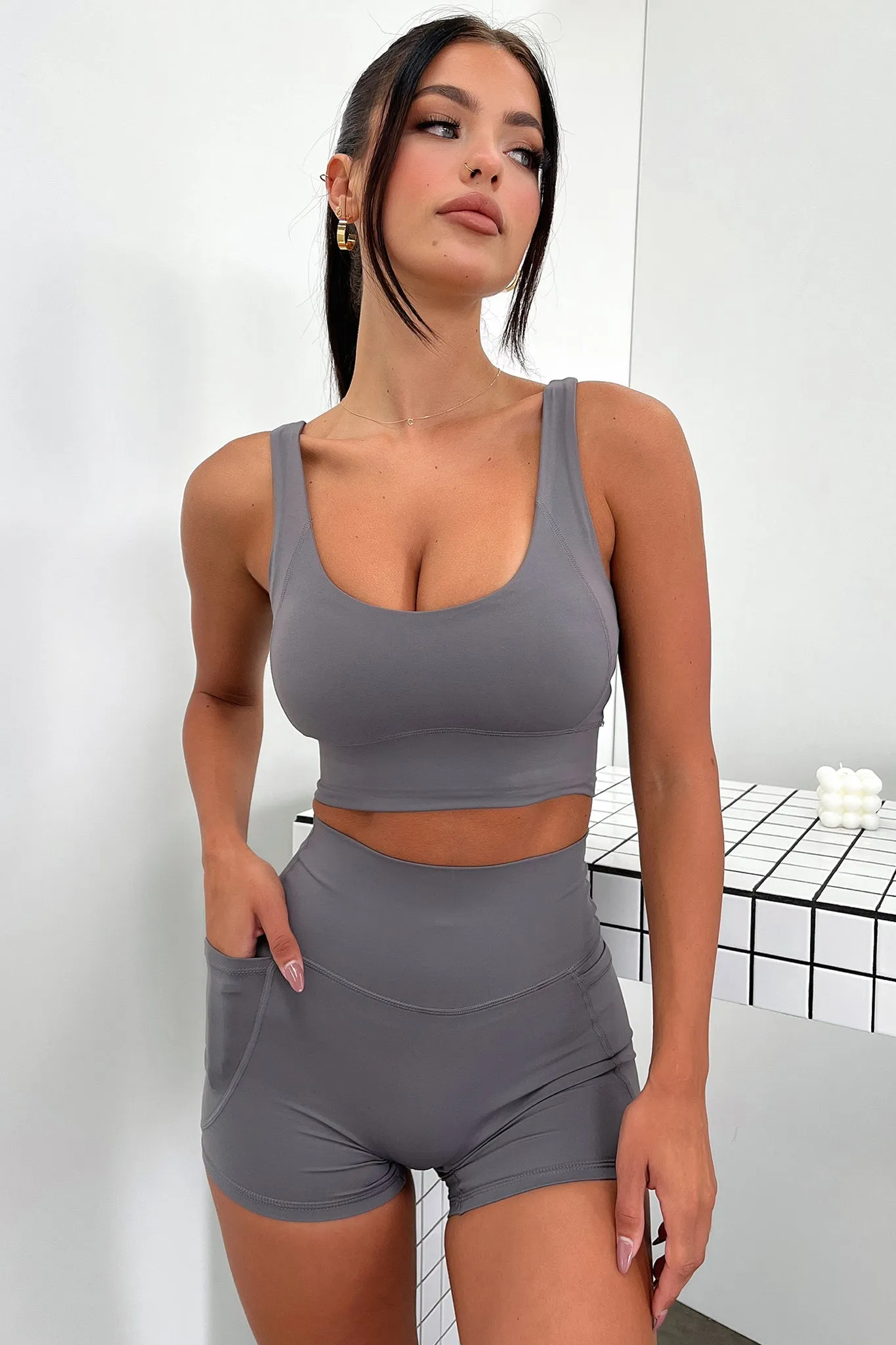 Kian Bike Shorts - Grey stretchy design