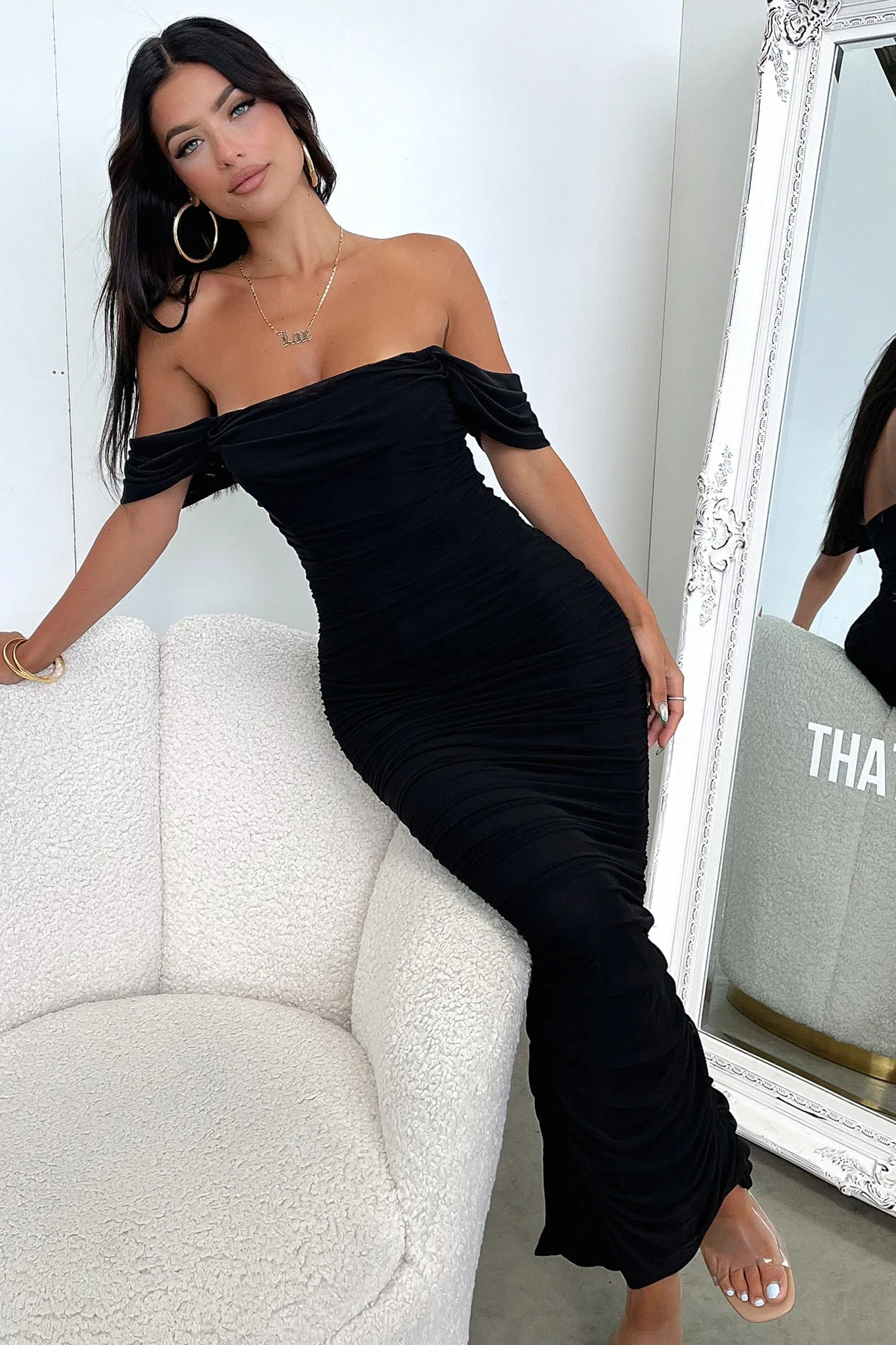 Kimono Detail Lucinda Maxi Dress - Black