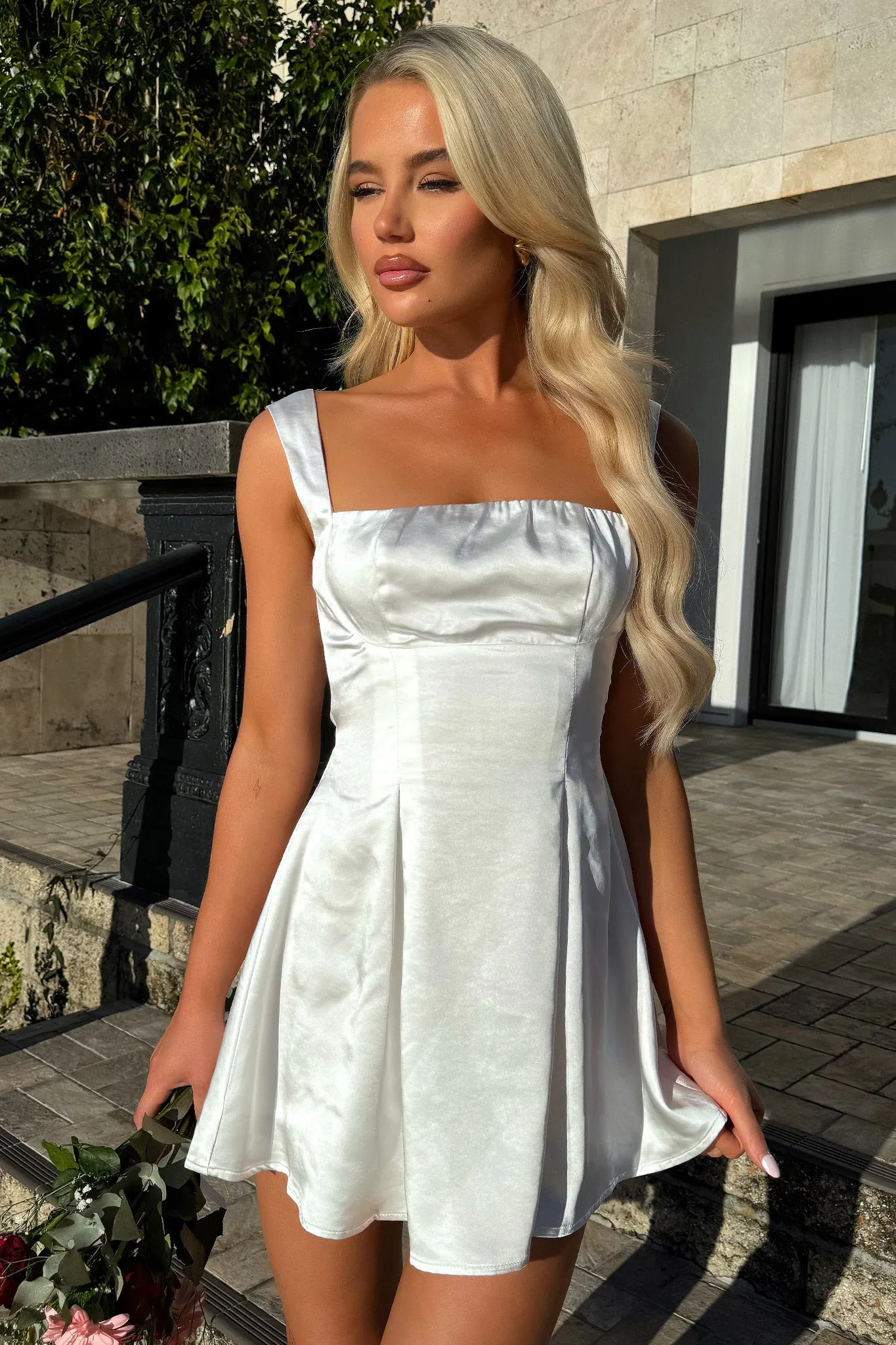 Bold print mini dress Girl Power Edina Satin Mini Dress - White