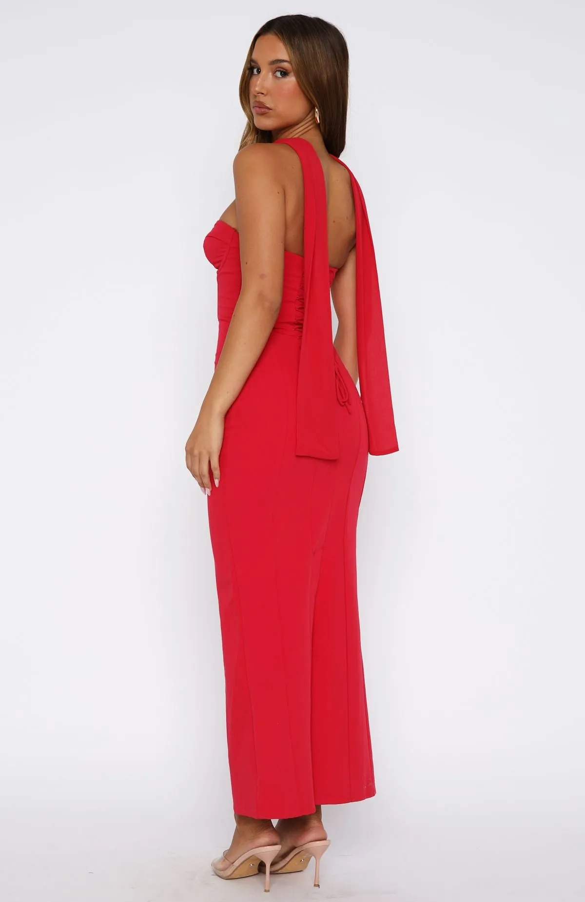 Knife Pleats Raining Hearts Strapless Maxi Dress Red