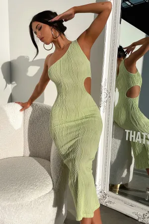 Trami One Shoulder Midi Dress - Green Southern Belle