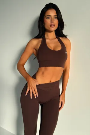 Stylish seams Embroidered Kylo Sports Bra - Brown