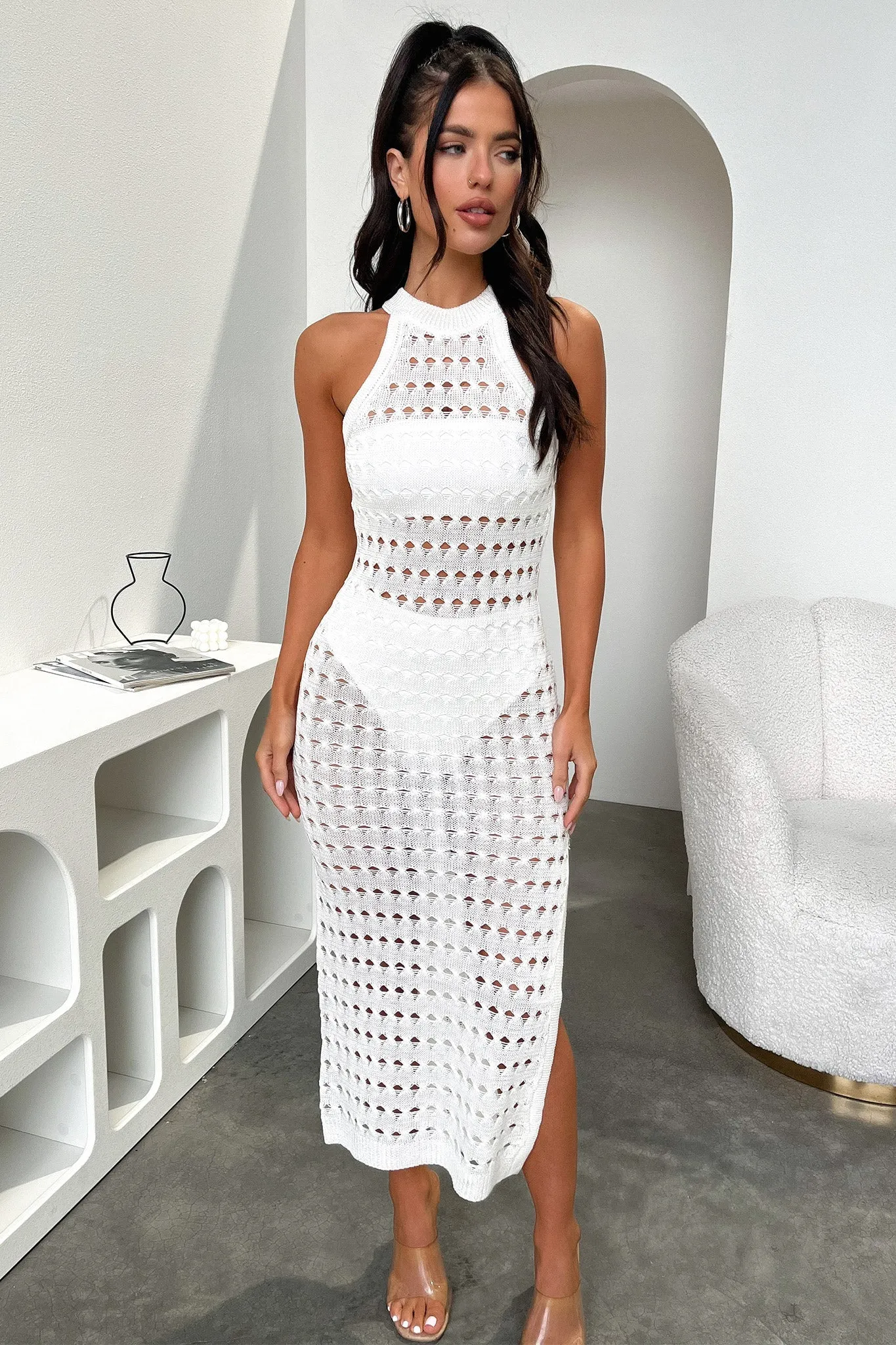 Lannon Midi Dress - White Easy Care Exotic Prints