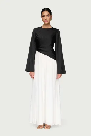 Layal Rouched Contrast Asymmetrical Maxi Dress - Black Unique Cut Relax Piece