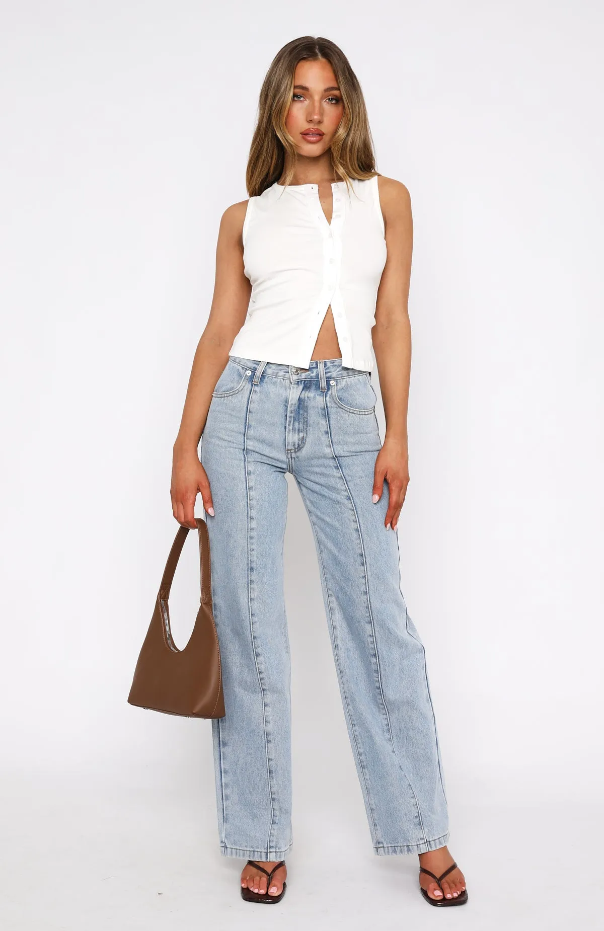 Layla Mid Rise Straight Leg Jeans Light Blue Stretchy Durable