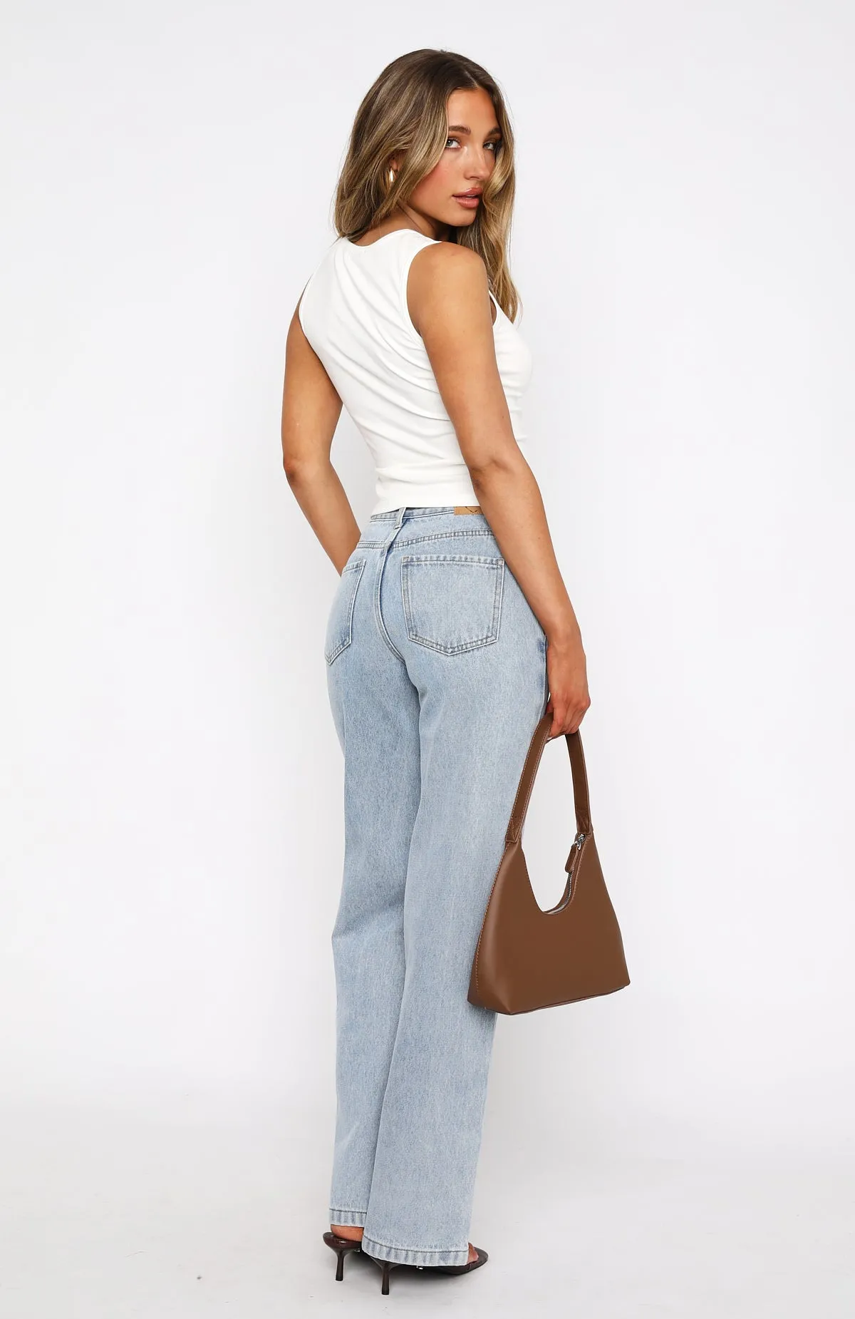 Layla Mid Rise Straight Leg Jeans Light Blue Stretchy Durable