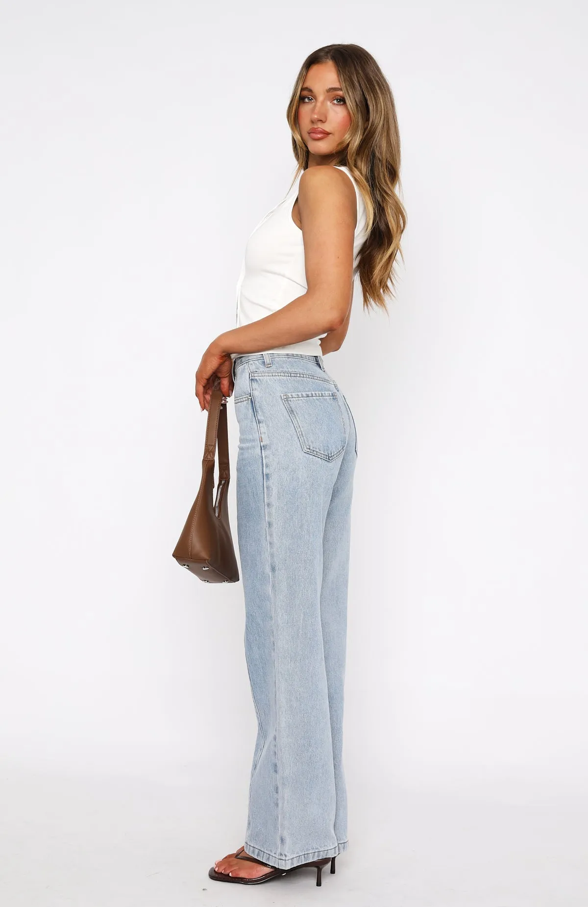Layla Mid Rise Straight Leg Jeans Light Blue Stretchy Durable