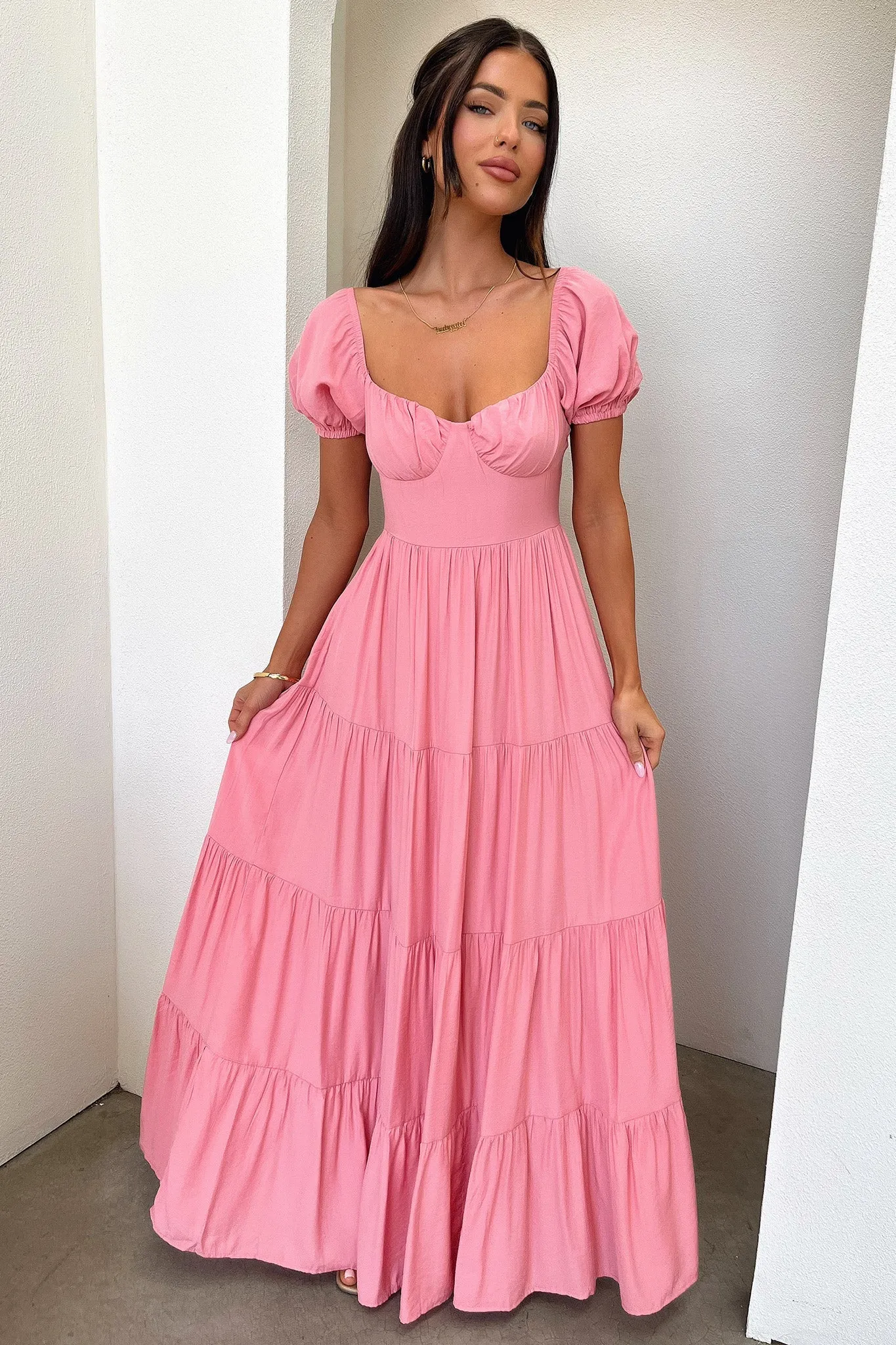 Levona Maxi Dress - Rose wide hem