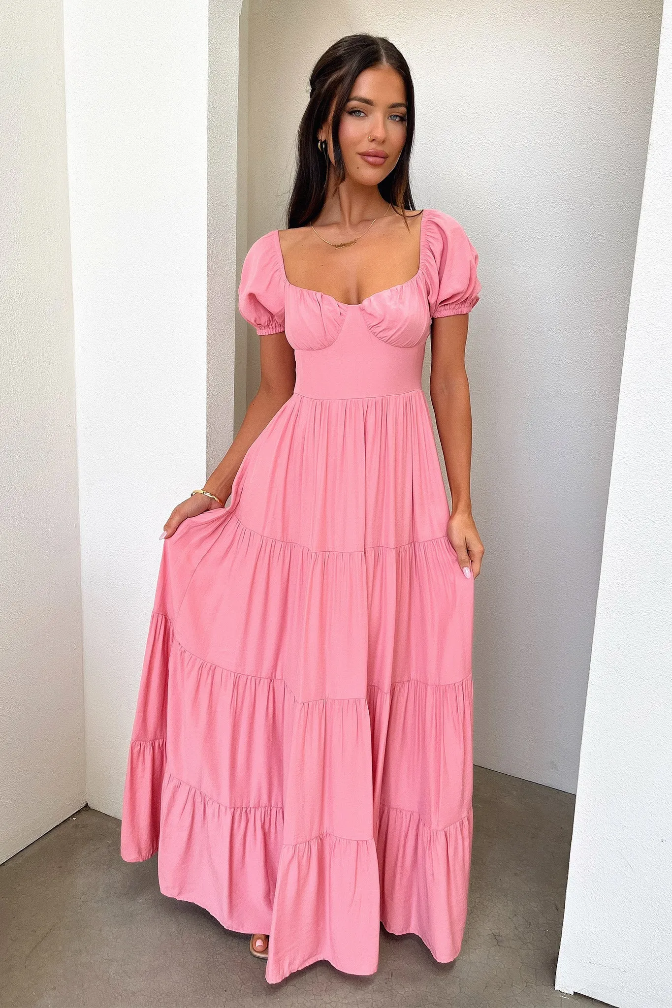 Levona Maxi Dress - Rose wide hem