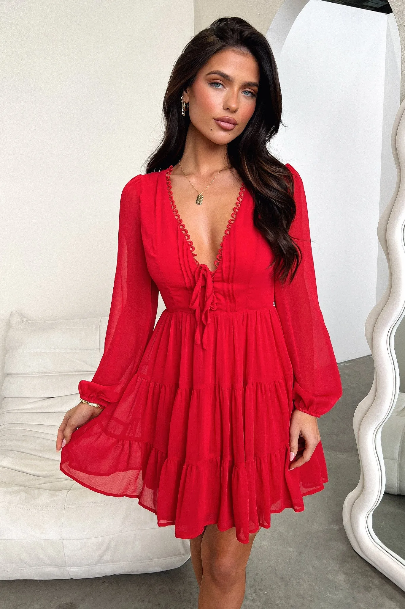 Lexie Long Sleeve Dress - Red Petal Sleeve