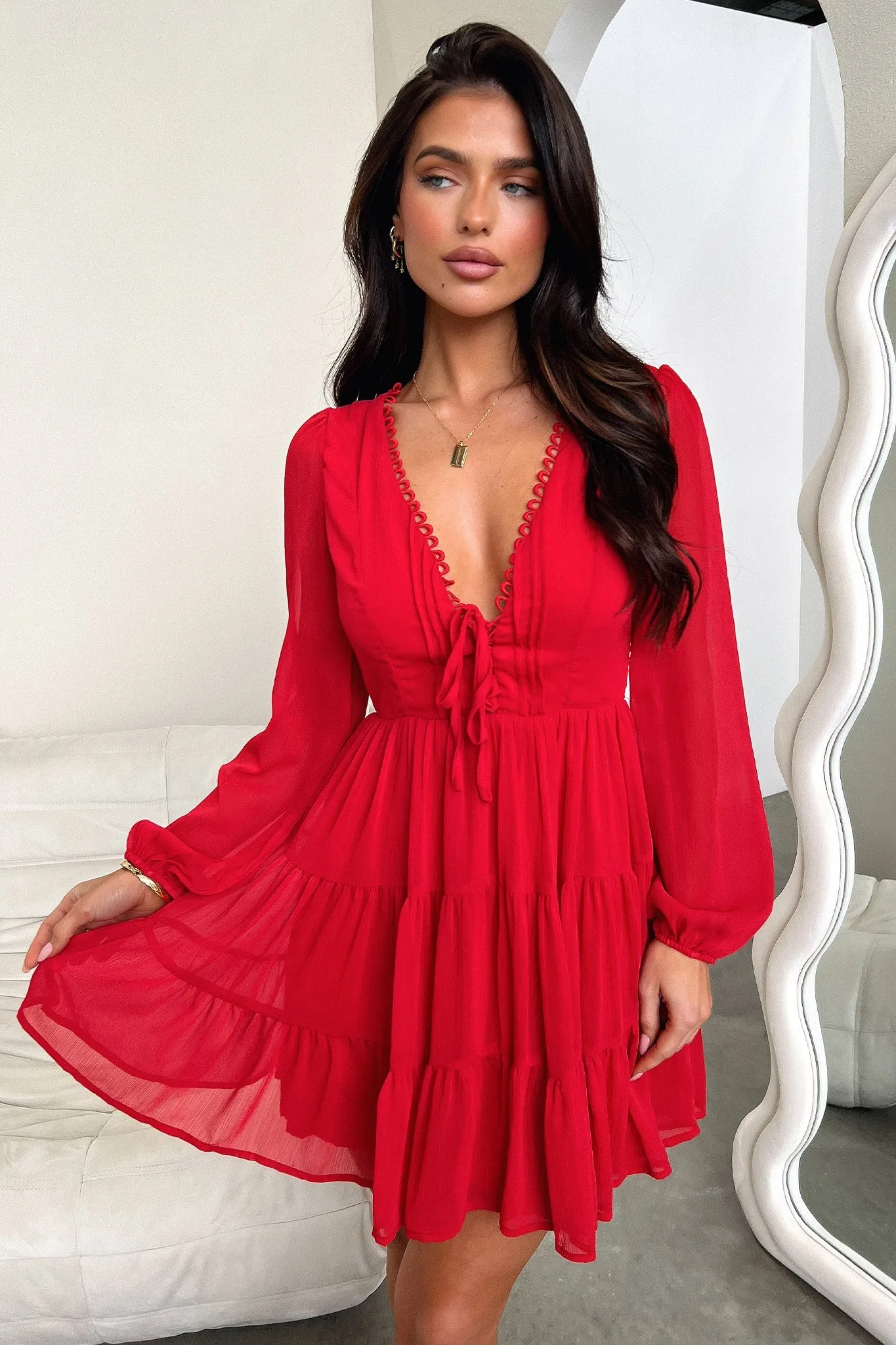 Lexie Long Sleeve Dress - Red Petal Sleeve