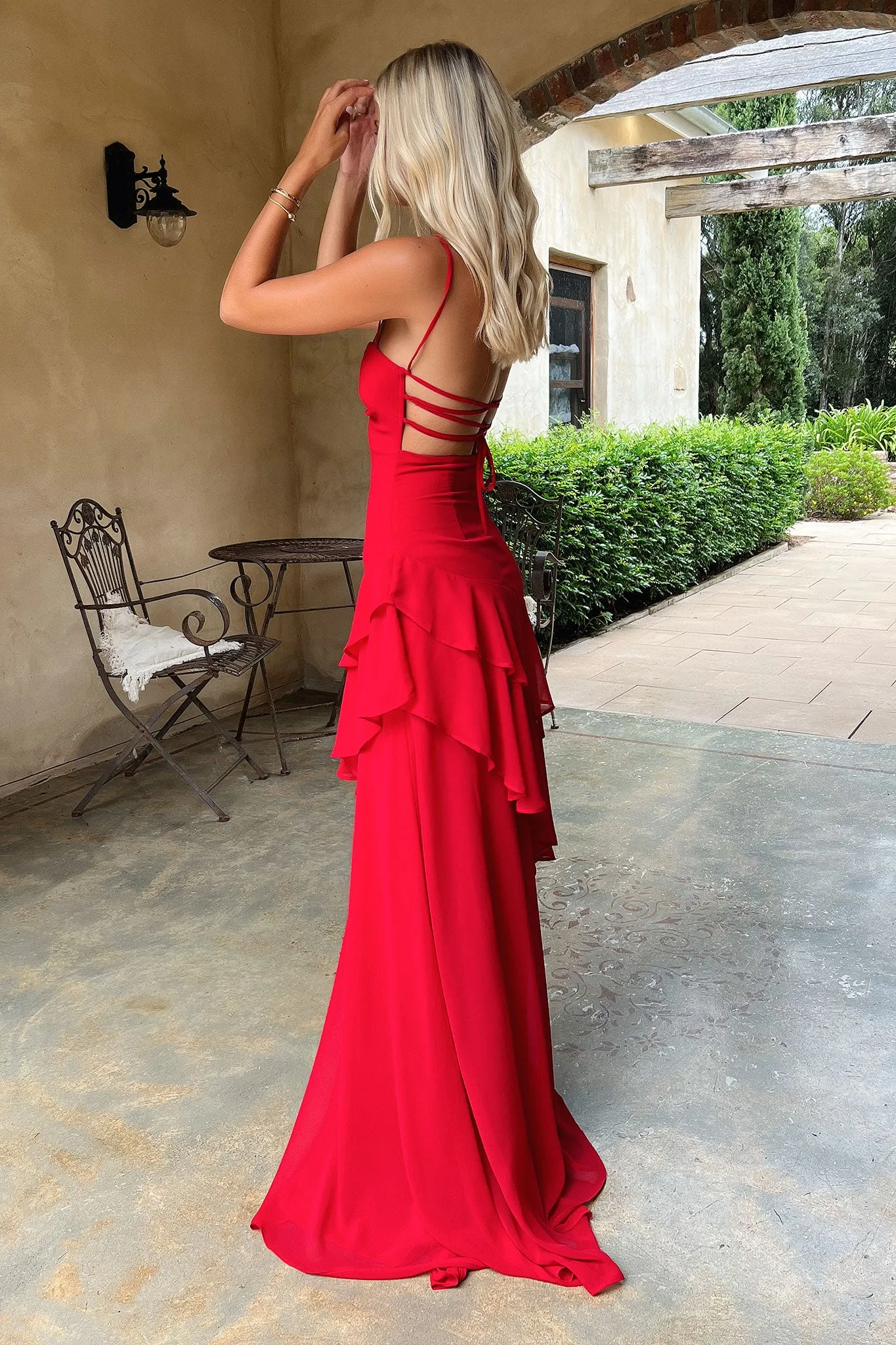 Light Comfort Anais Tiered Ruffle Maxi Dress - Red