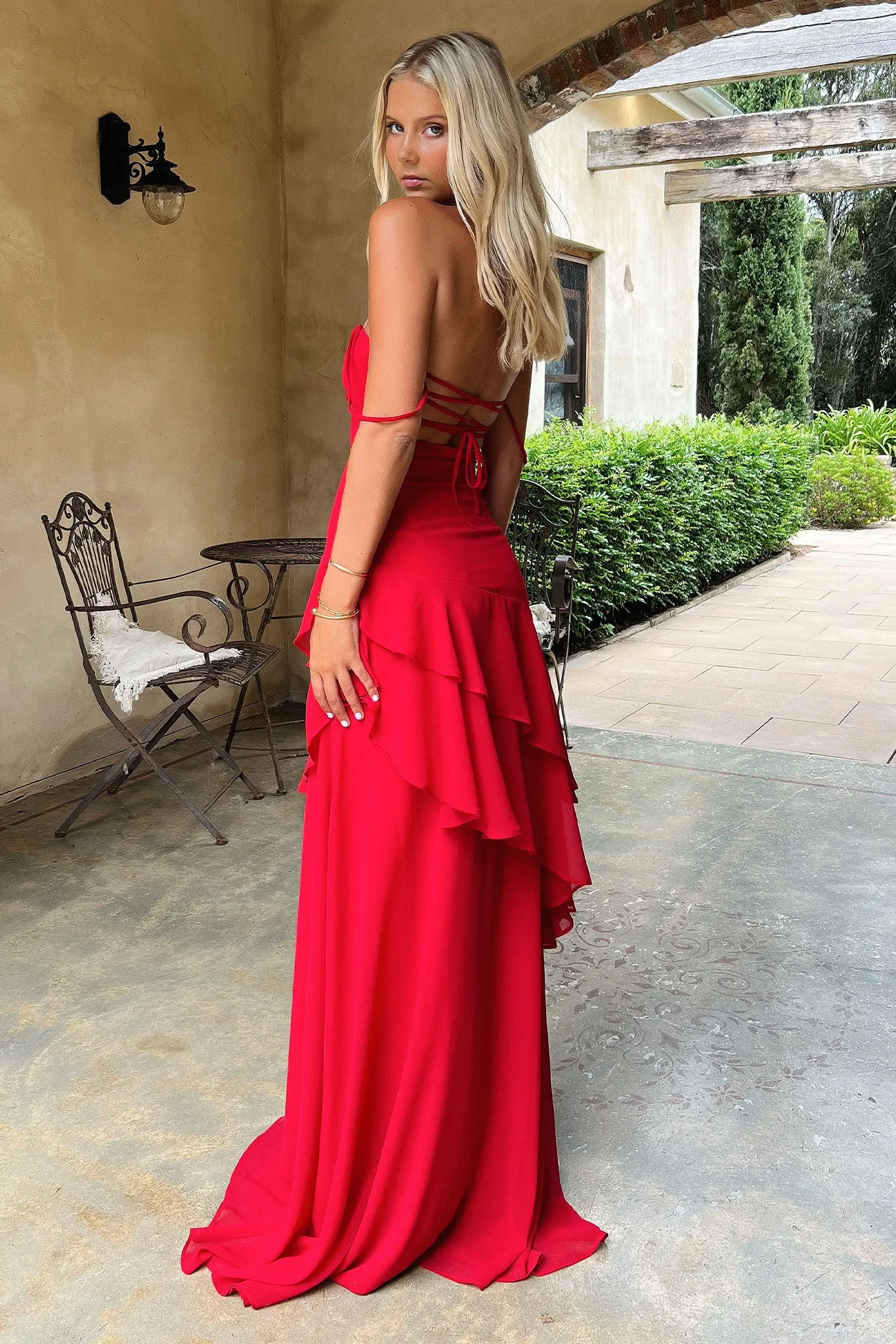 Light Comfort Anais Tiered Ruffle Maxi Dress - Red